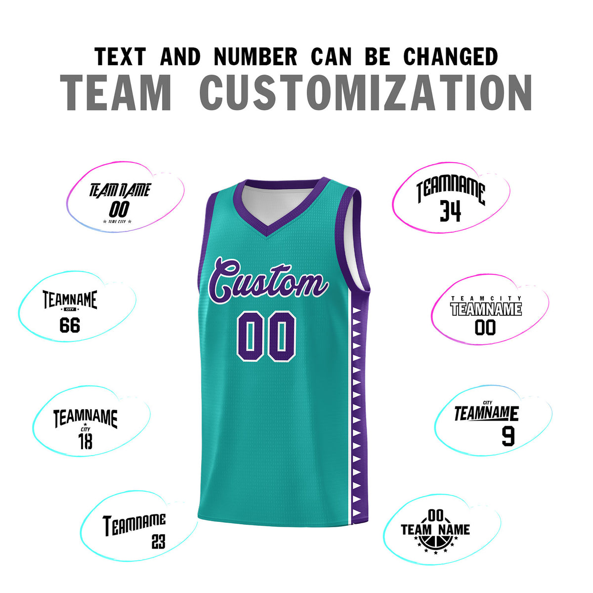 Custom Aqua Purple Basketball Kits With Side Zigzag Pattern