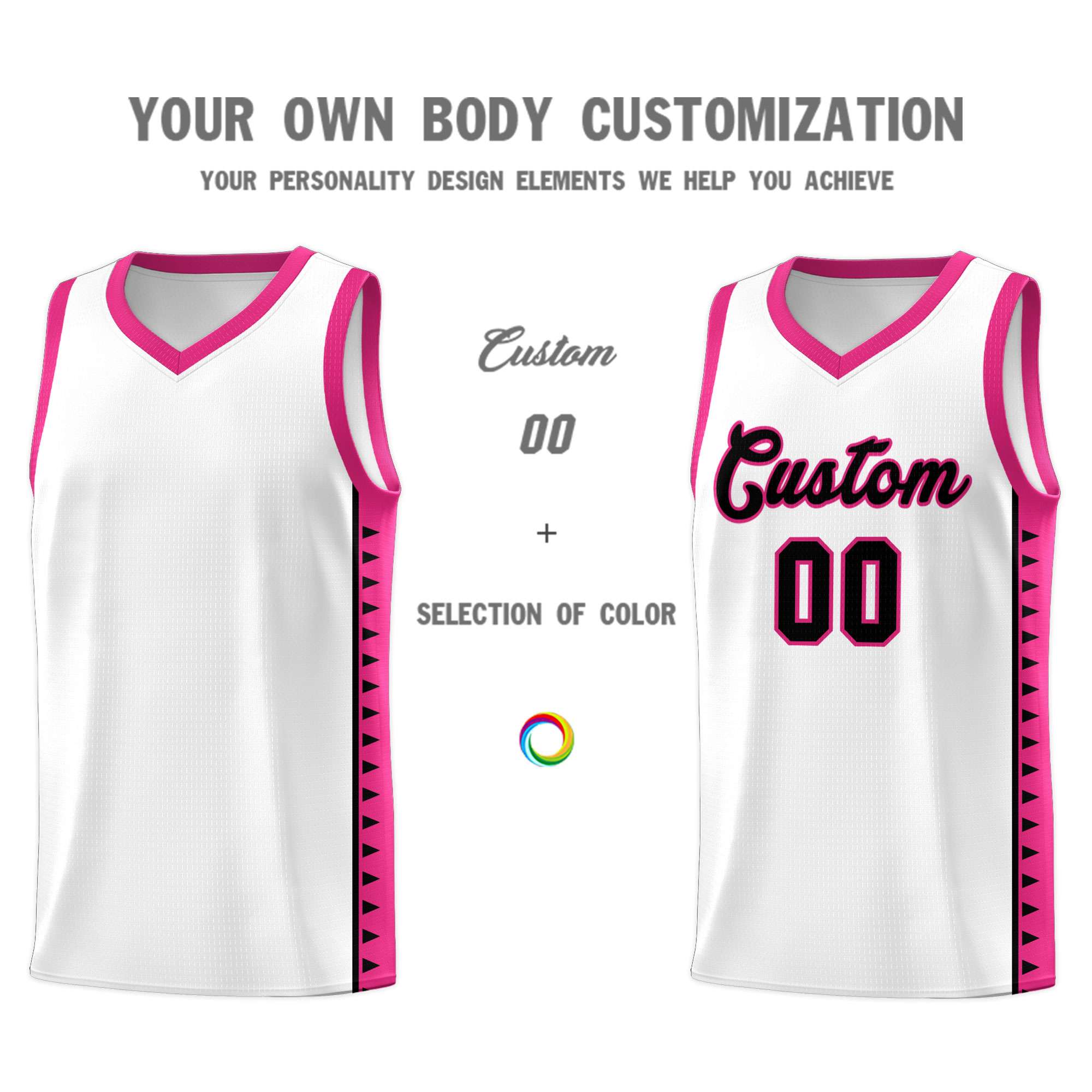 Custom White Rose Red Basketball Kits With Side Zigzag Pattern