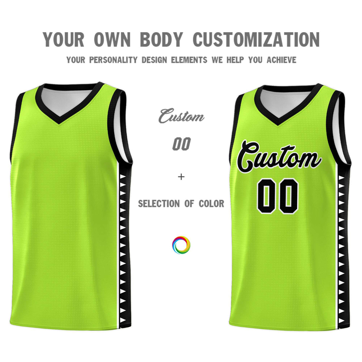Custom Neon Green Black Basketball Kits With Side Zigzag Pattern