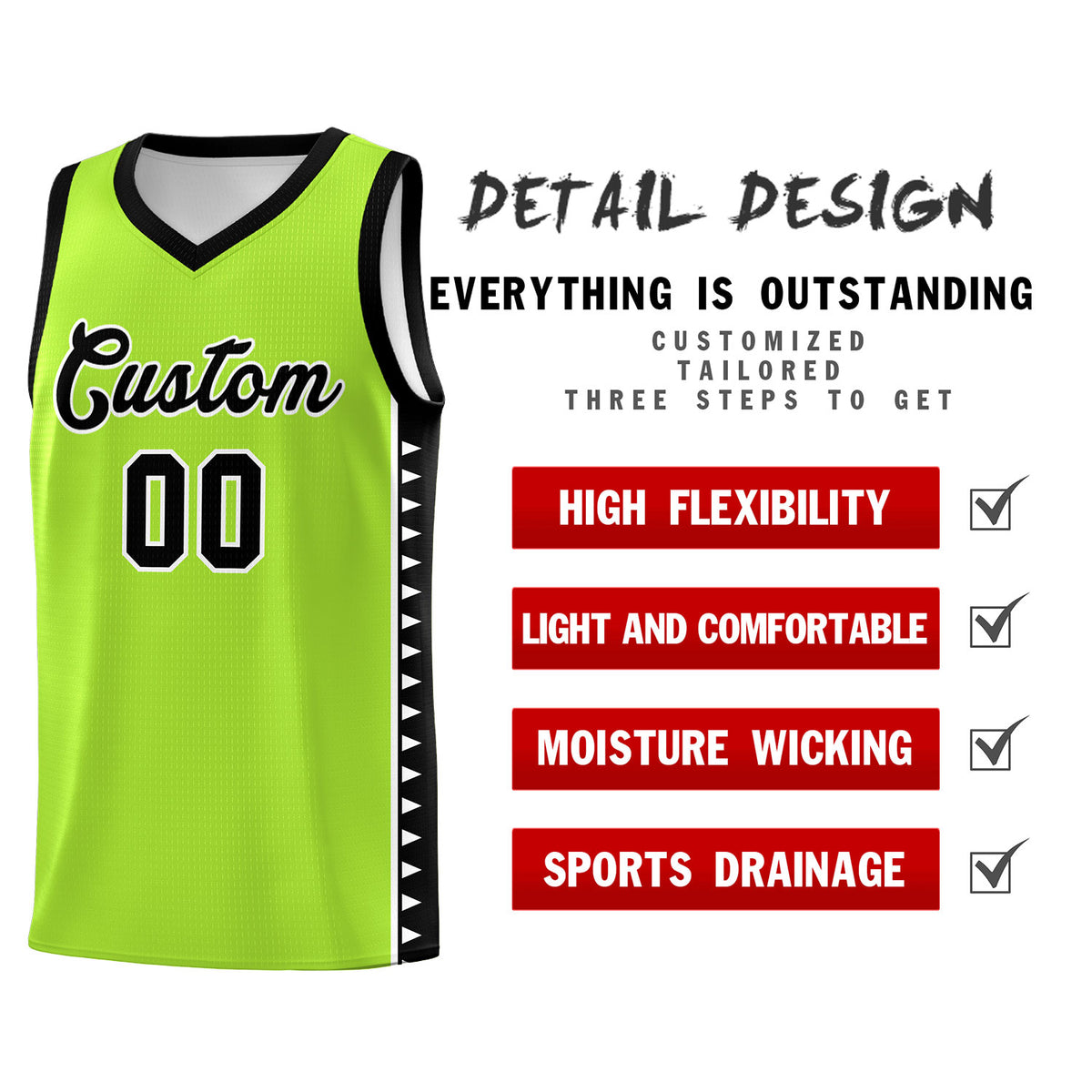 Custom Neon Green Black Basketball Kits With Side Zigzag Pattern