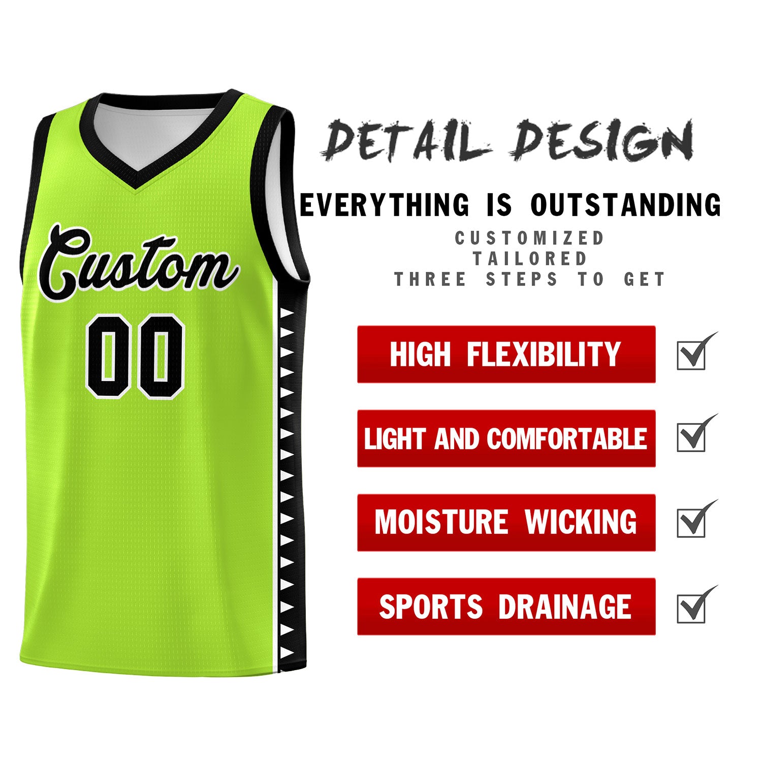 Custom Neon Green Black Basketball Kits With Side Zigzag Pattern
