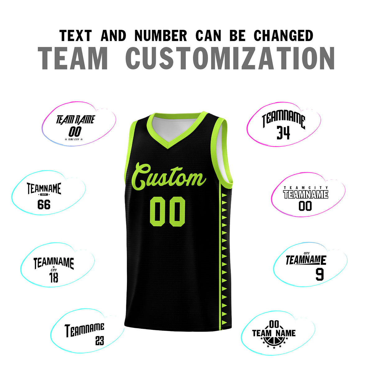 Custom Black Neon Green Basketball Kits With Side Zigzag Pattern