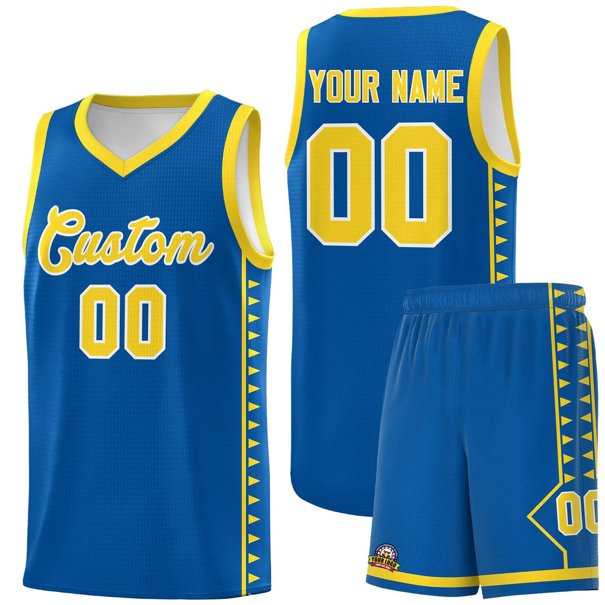 Custom Royal Gold Basketball Kits With Side Zigzag Pattern