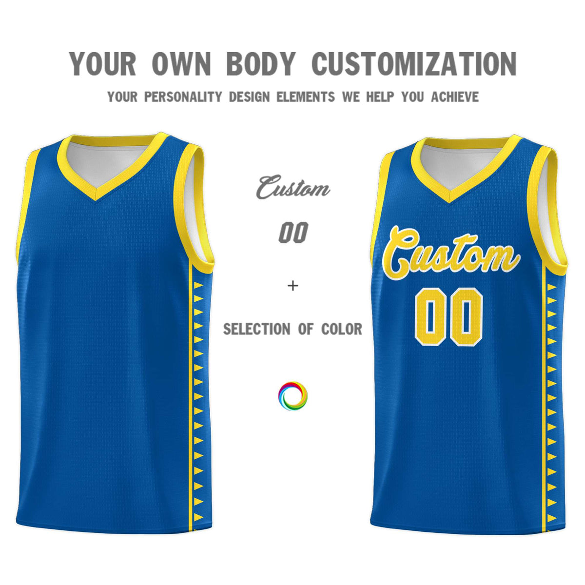Custom Royal Gold Basketball Kits With Side Zigzag Pattern