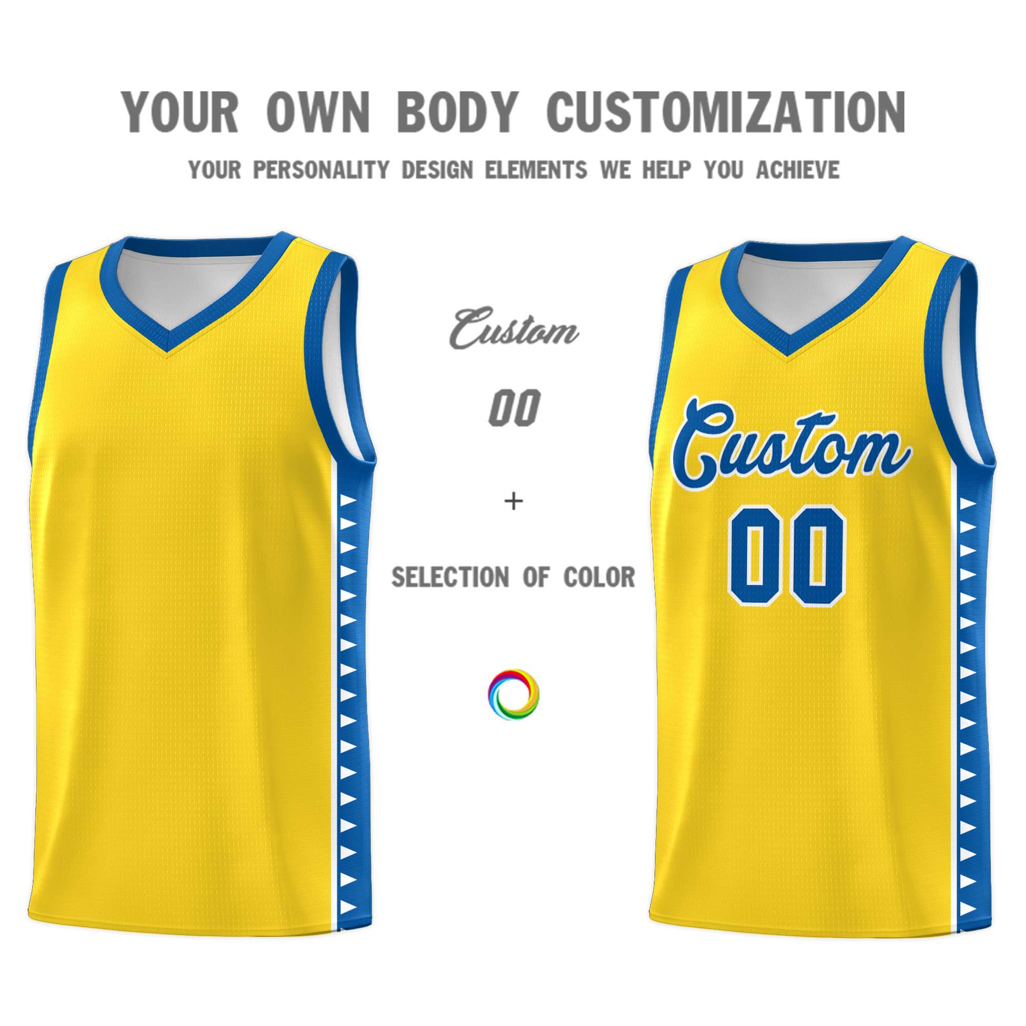 Custom Gold Royal Basketball Kits With Side Zigzag Pattern