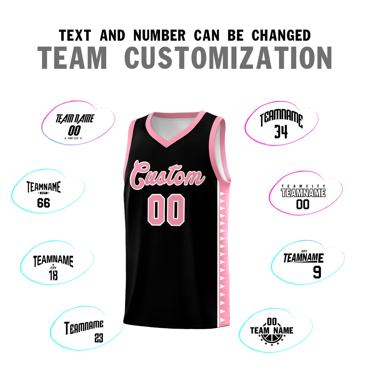 Custom Black Light Pink Basketball Kits With Side Zigzag Pattern