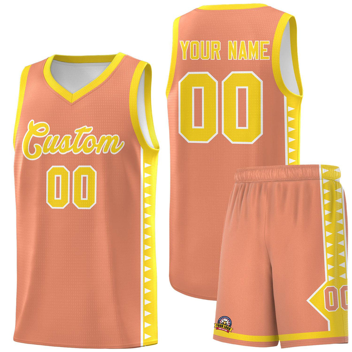 Custom Light Orange Gold Basketball Kits With Side Zigzag Pattern
