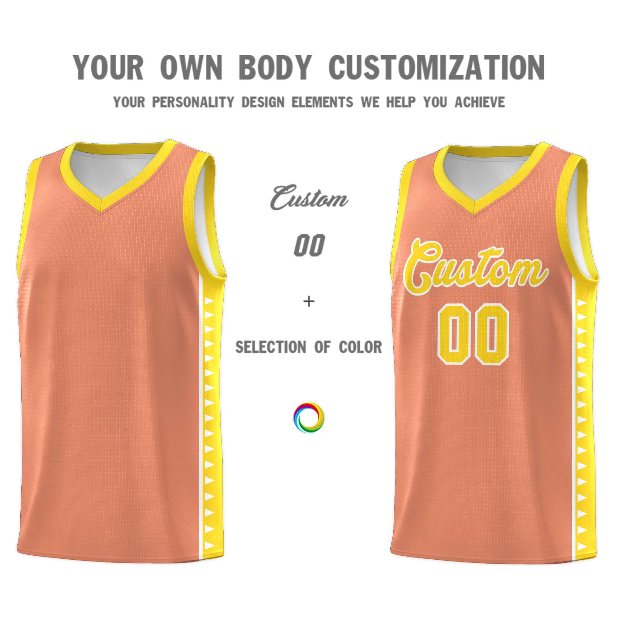Custom Light Orange Gold Basketball Kits With Side Zigzag Pattern