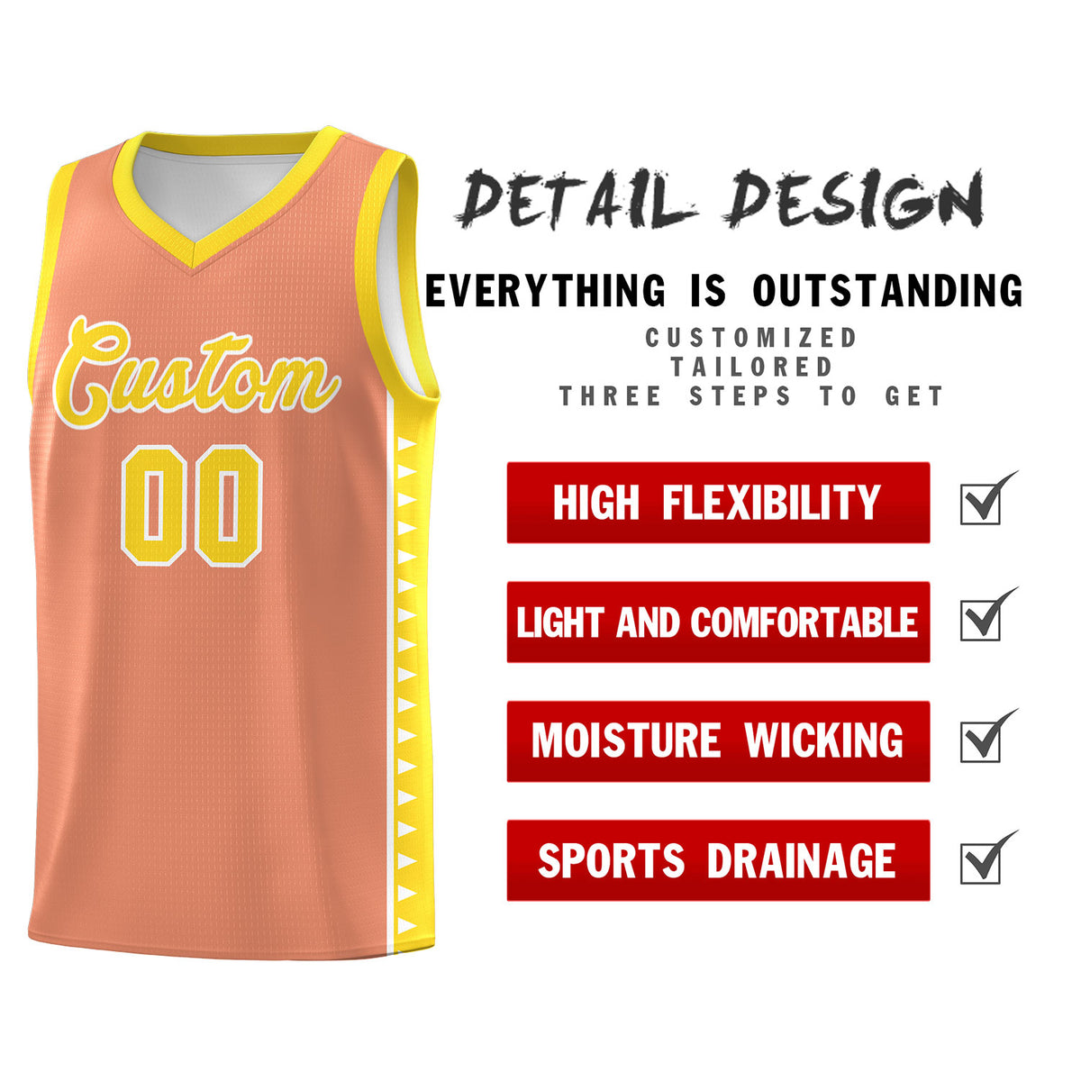 Custom Light Orange Gold Basketball Kits With Side Zigzag Pattern