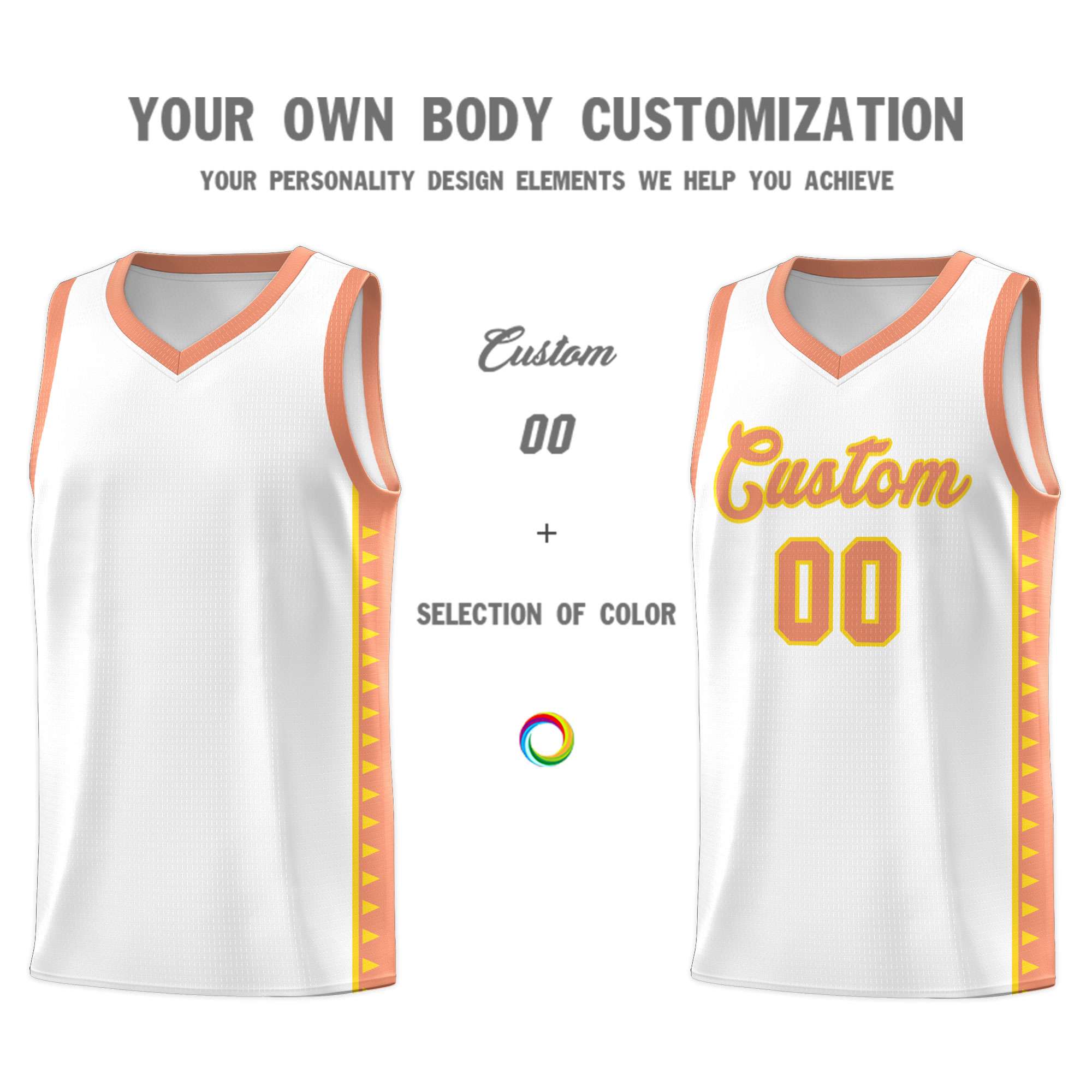 Custom White Light Orange Basketball Kits With Side Zigzag Pattern
