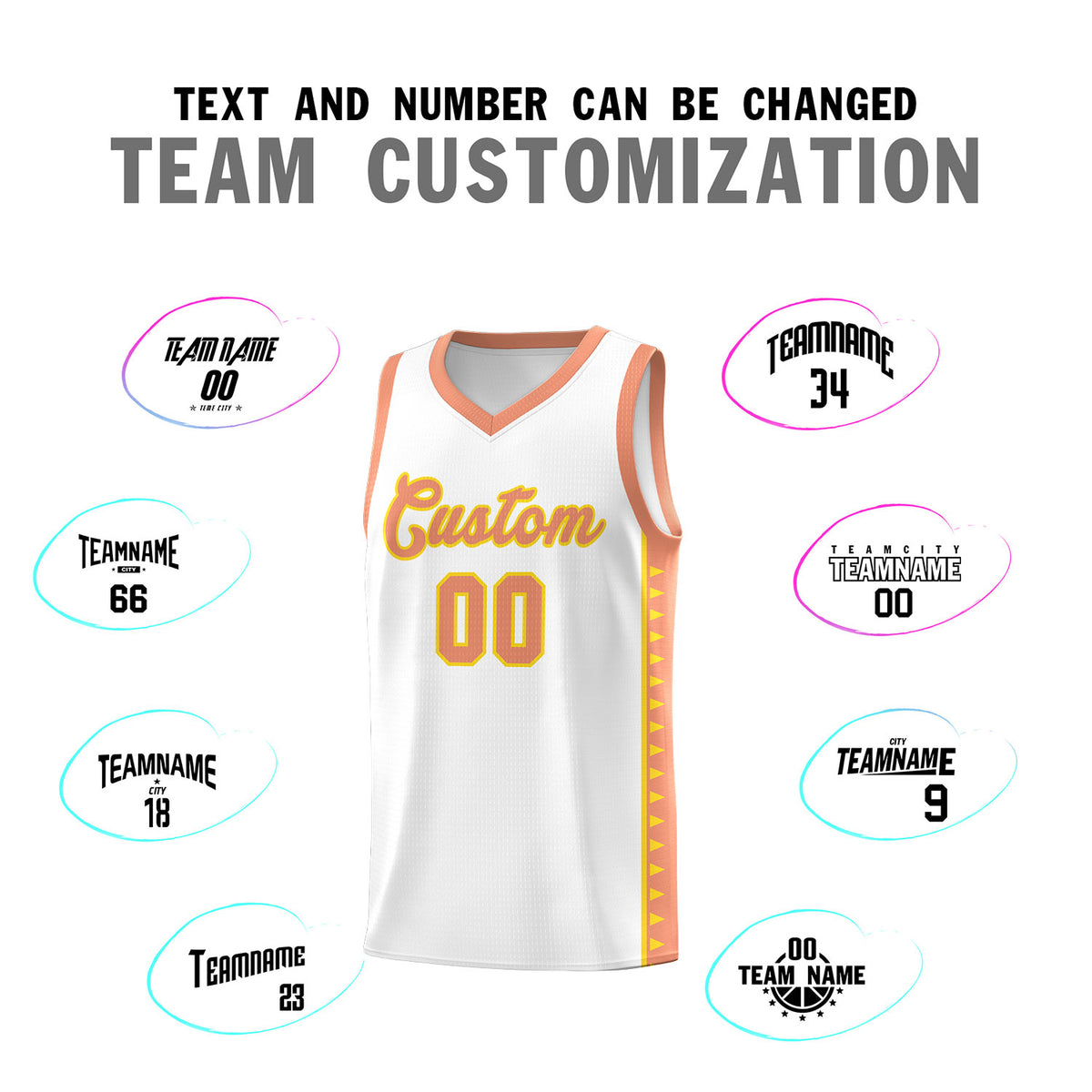 Custom White Light Orange Basketball Kits With Side Zigzag Pattern