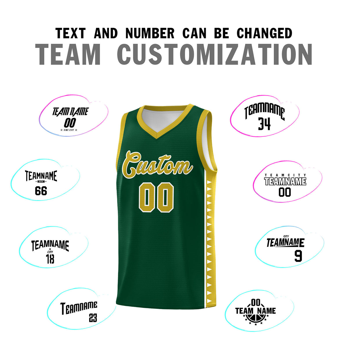 Custom Green Old Gold Basketball Kits With Side Zigzag Pattern