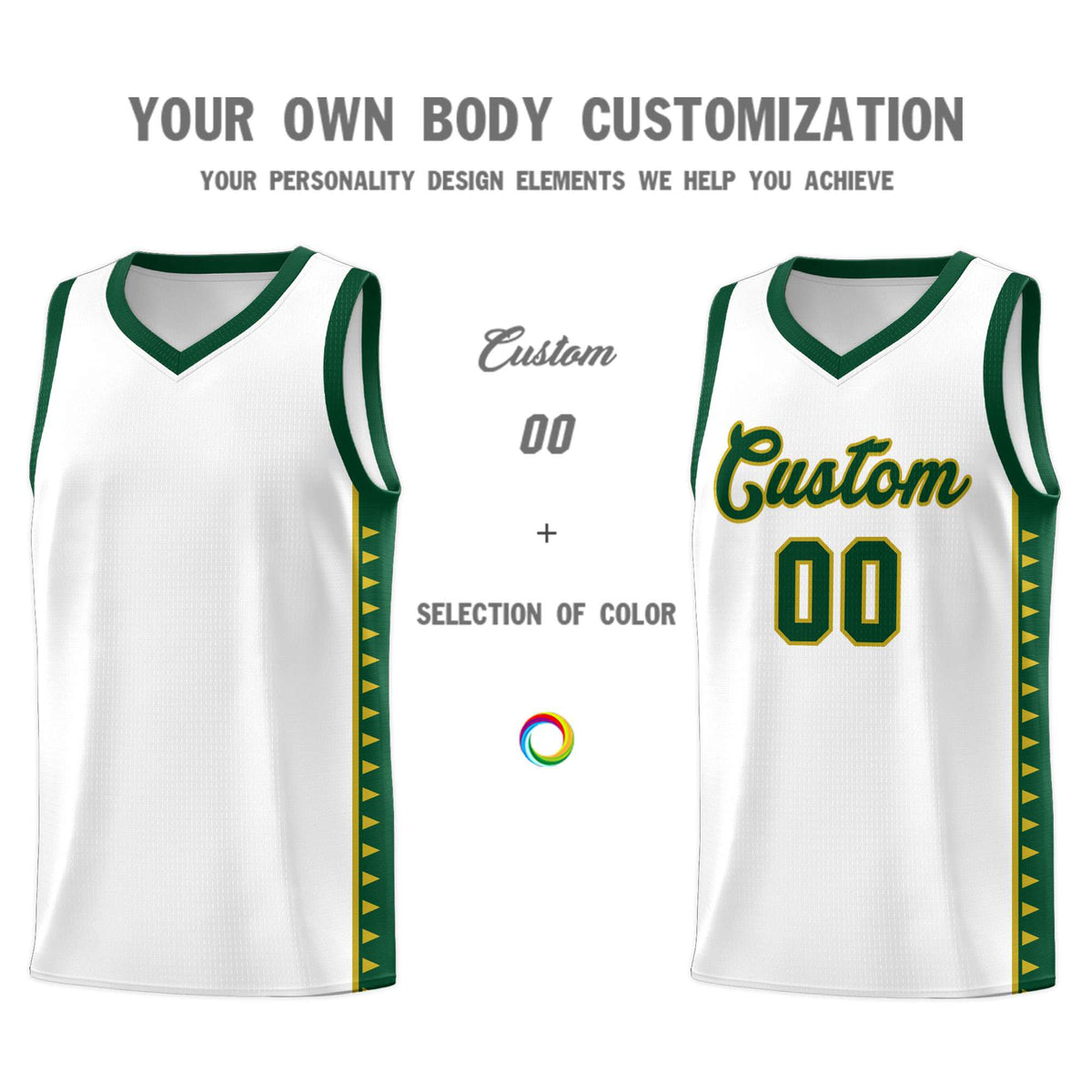 Custom White Green Basketball Kits With Side Zigzag Pattern