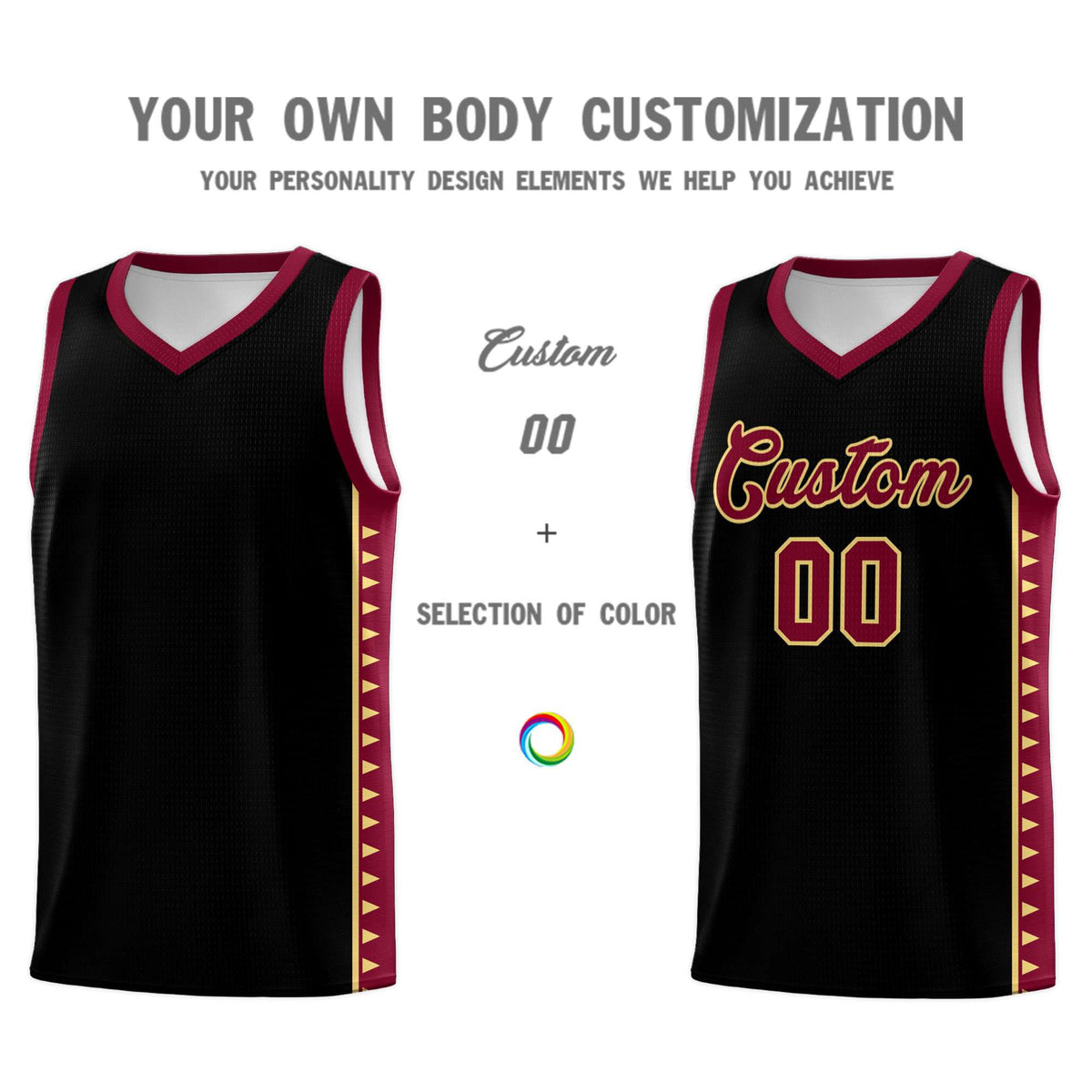 Custom Black Crimson Basketball Kits With Side Zigzag Pattern