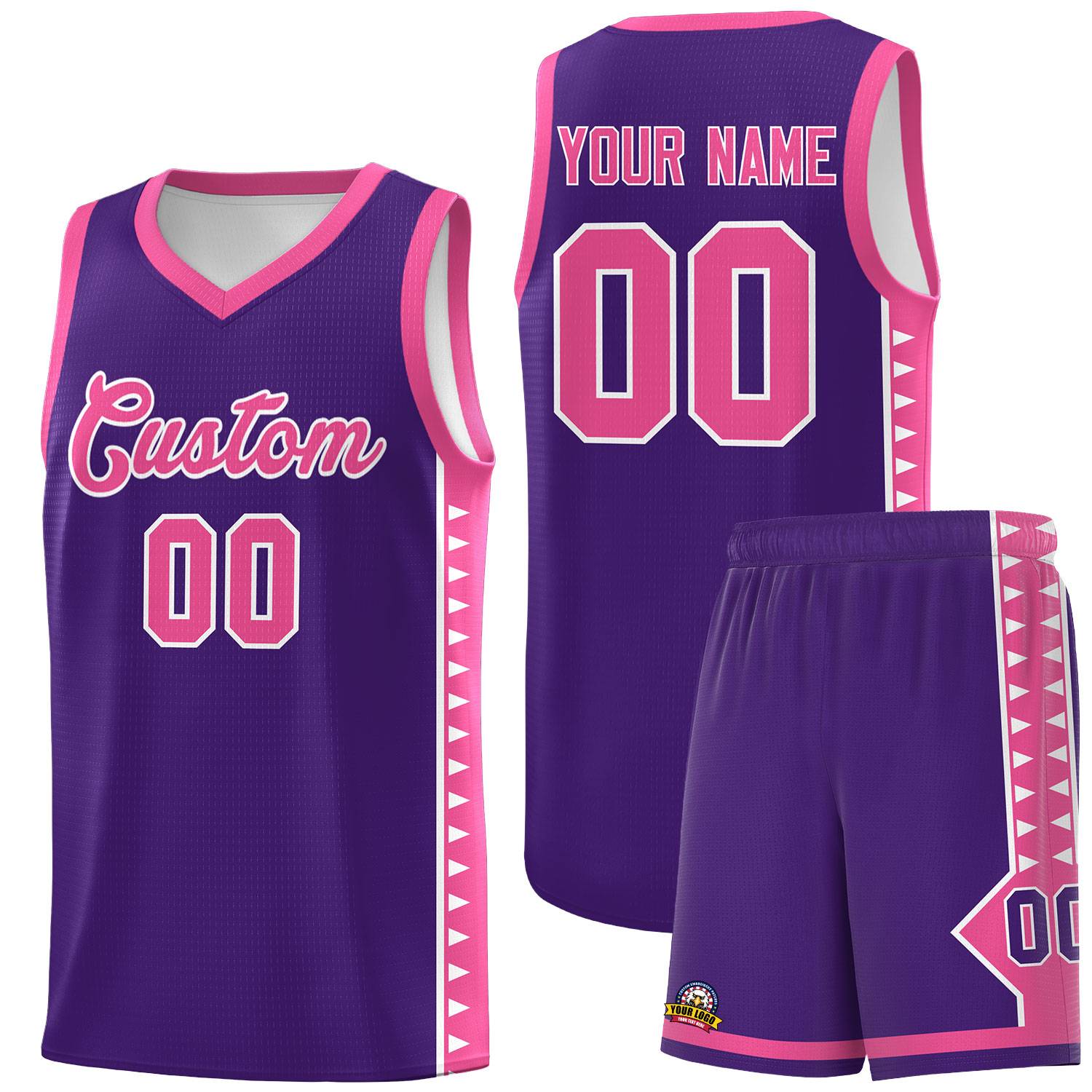 Custom Purple Pink Basketball Kits With Side Zigzag Pattern