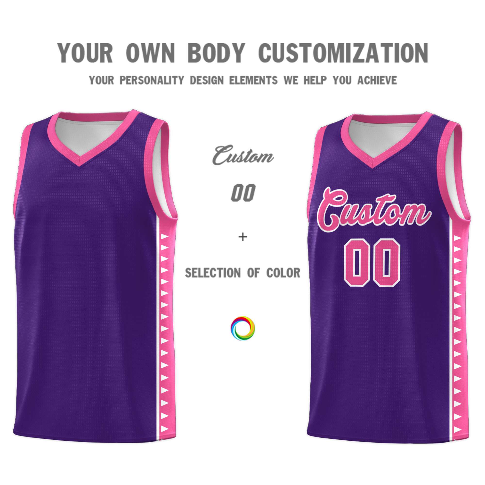 Custom Purple Pink Basketball Kits With Side Zigzag Pattern