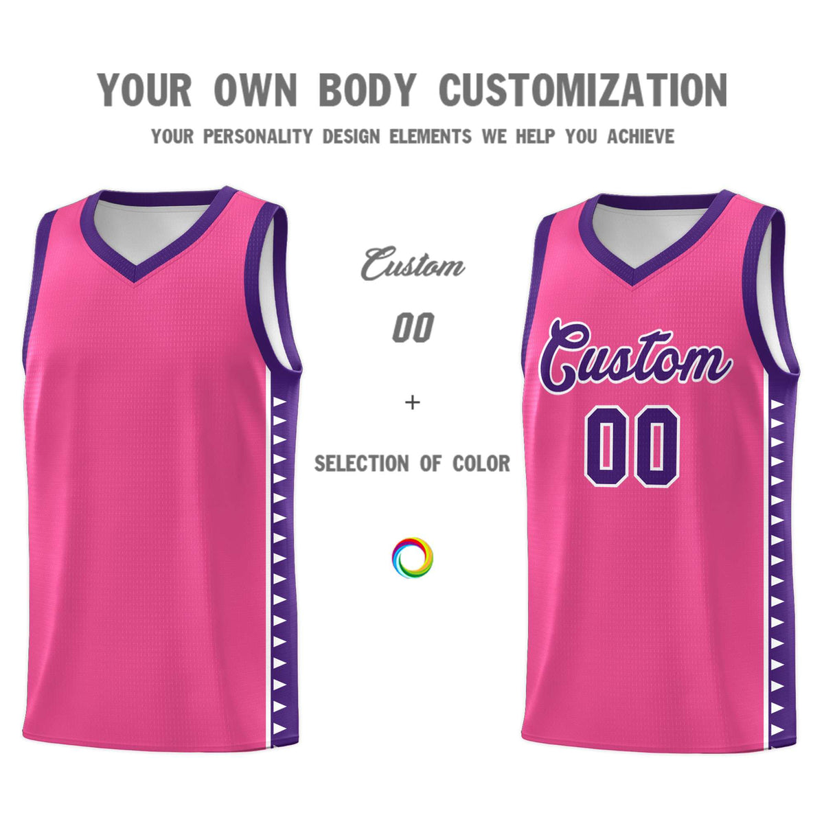 Custom Pink Purple Basketball Kits With Side Zigzag Pattern