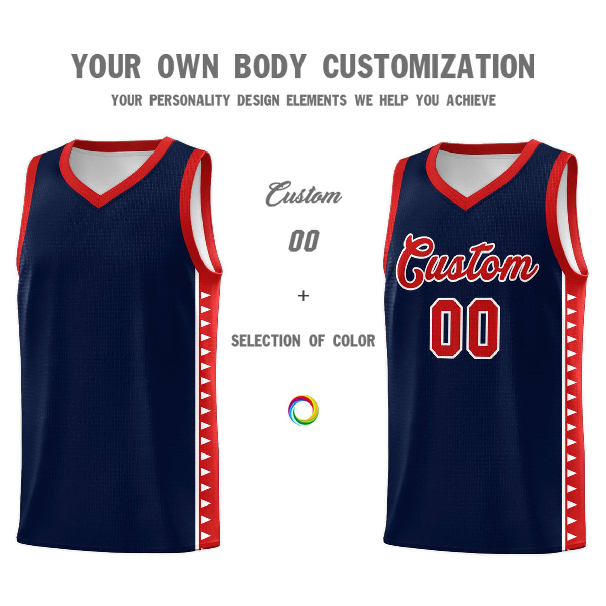 Custom Navy Red Basketball Kits With Side Zigzag Pattern
