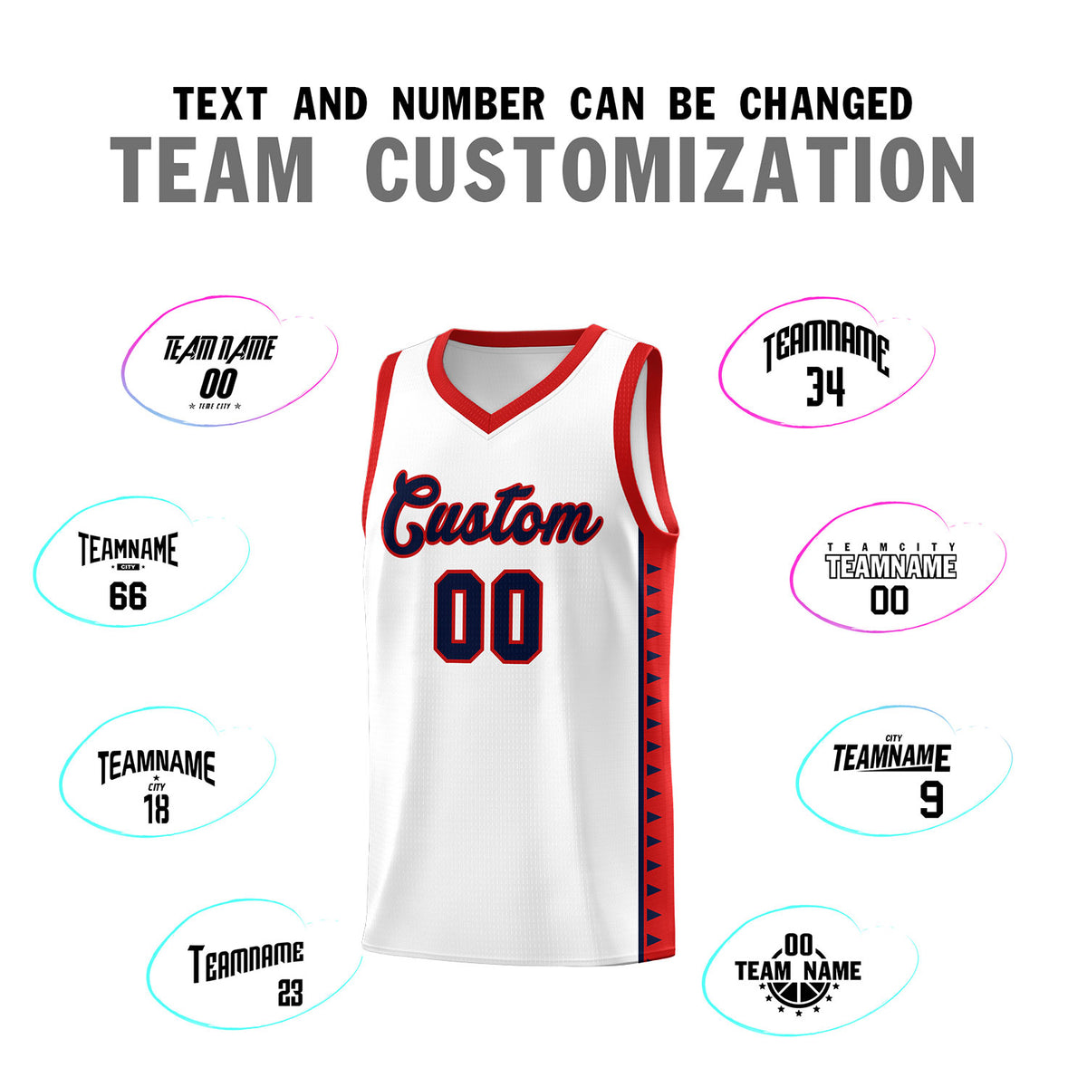 Custom White Red Basketball Kits With Side Zigzag Pattern