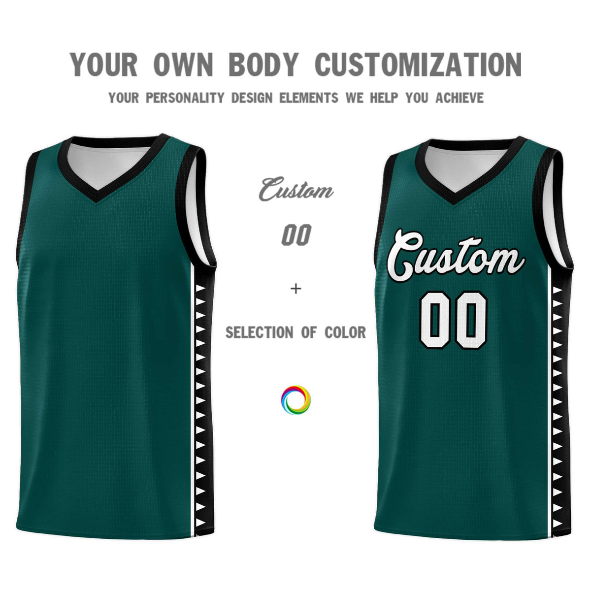 Custom Midnight Green Black Basketball Kits With Side Zigzag Pattern