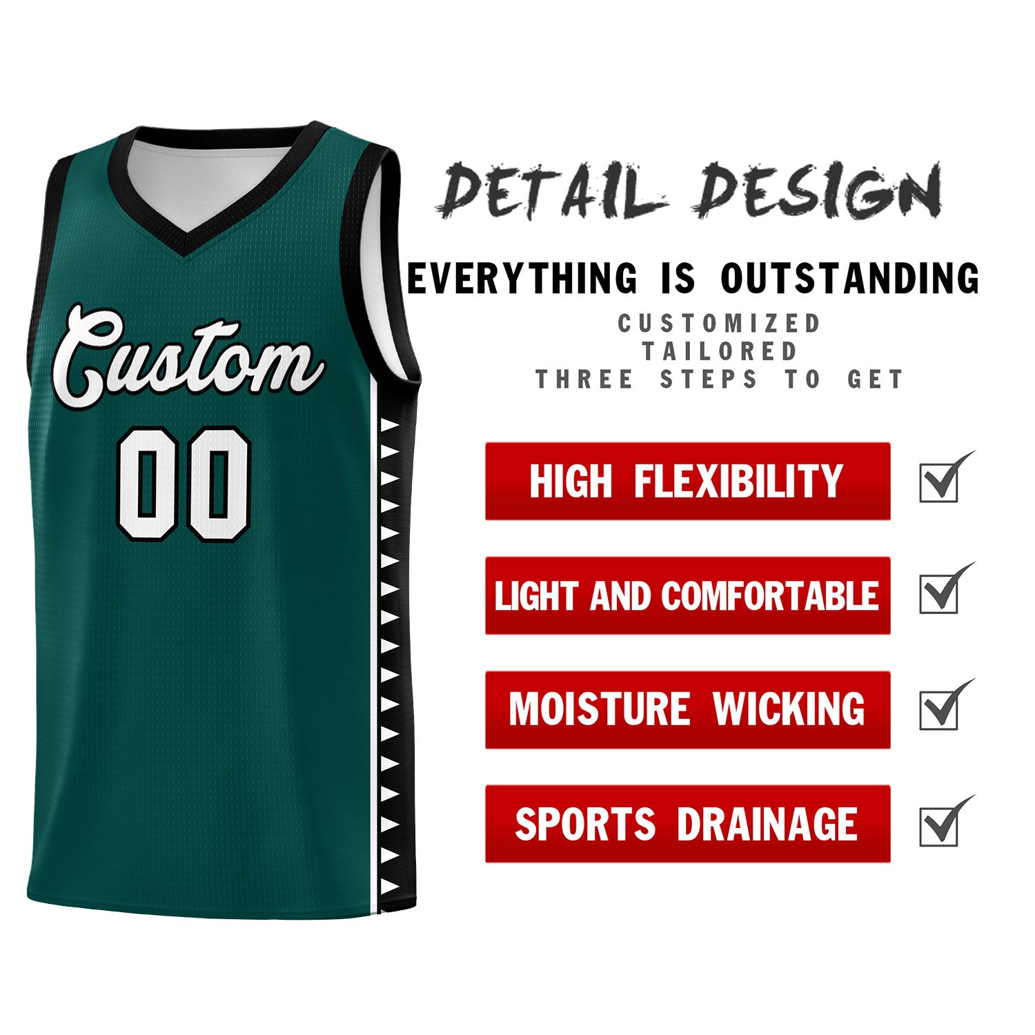 Custom Midnight Green Black Basketball Kits With Side Zigzag Pattern