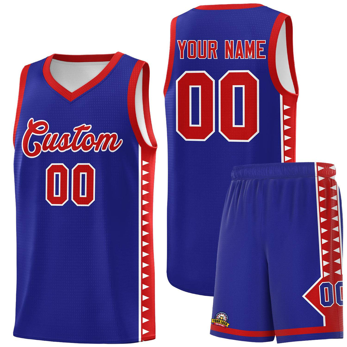 Custom Royal Red Basketball Kits With Side Zigzag Pattern