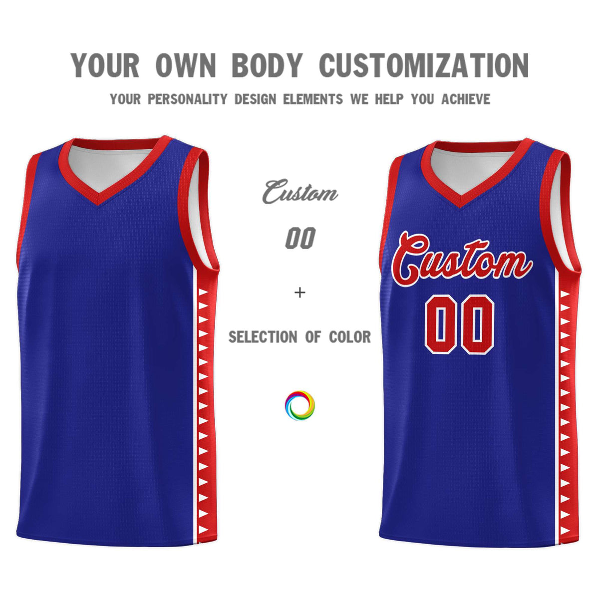 Custom Royal Red Basketball Kits With Side Zigzag Pattern