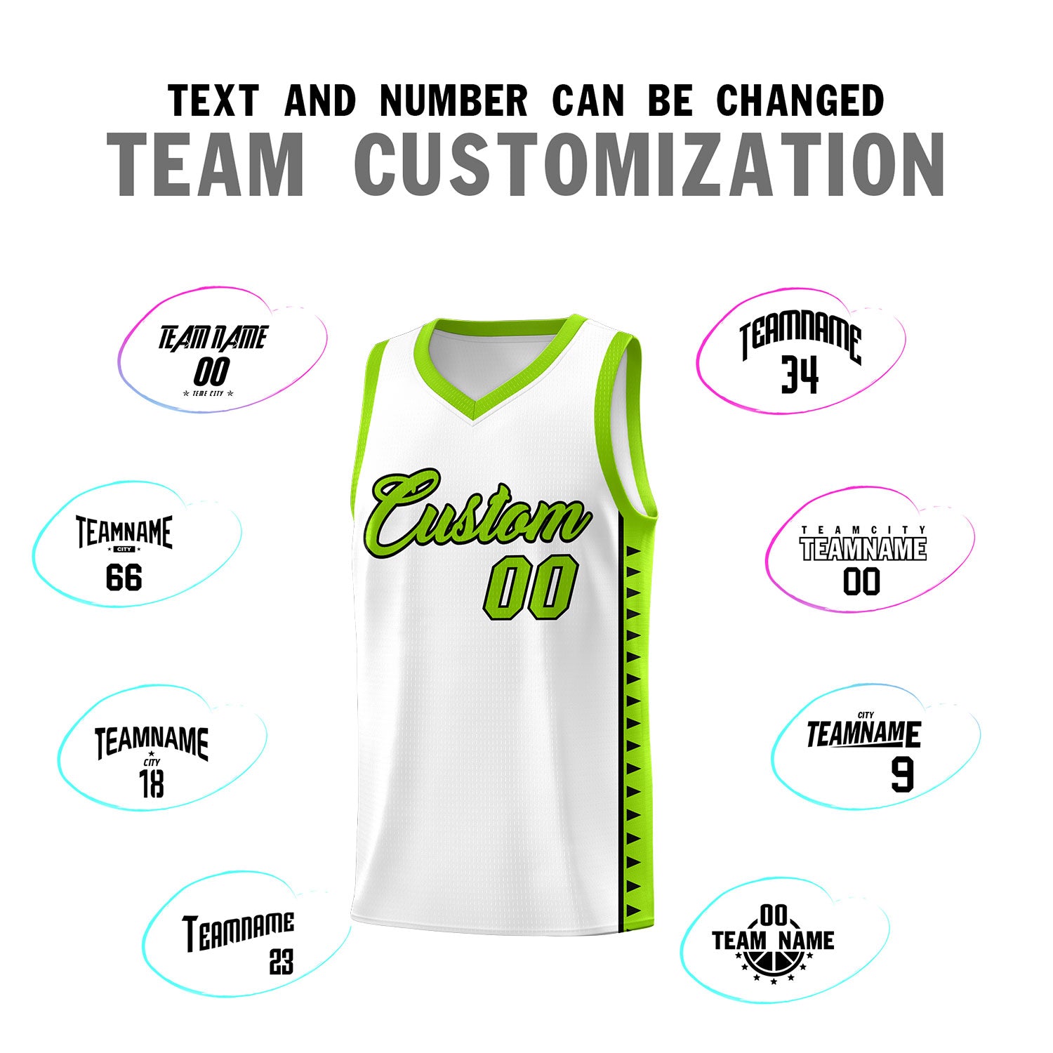 Custom White Neon Green Basketball Kits With Side Zigzag Pattern