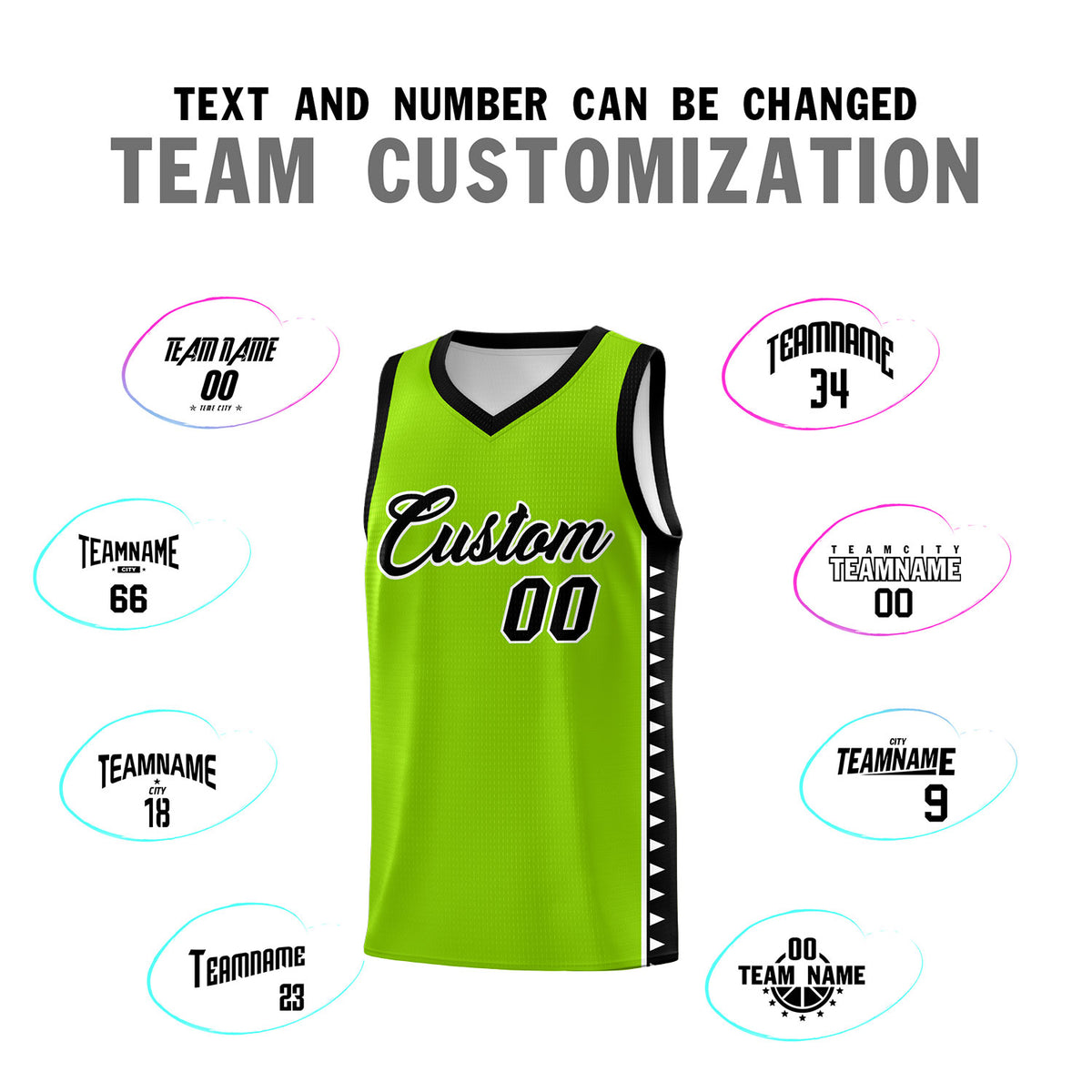 Custom Neon Green Black Basketball Kits With Side Zigzag Pattern