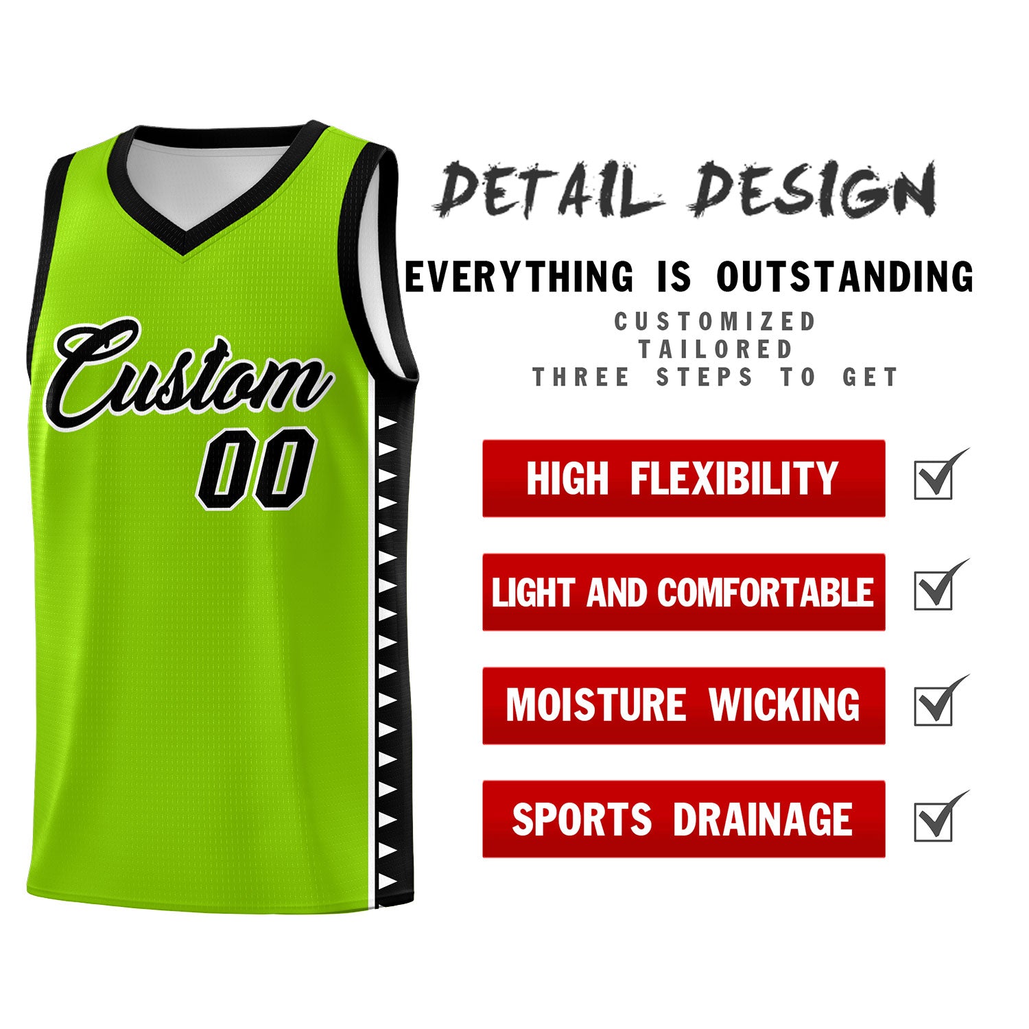 Custom Neon Green Black Basketball Kits With Side Zigzag Pattern