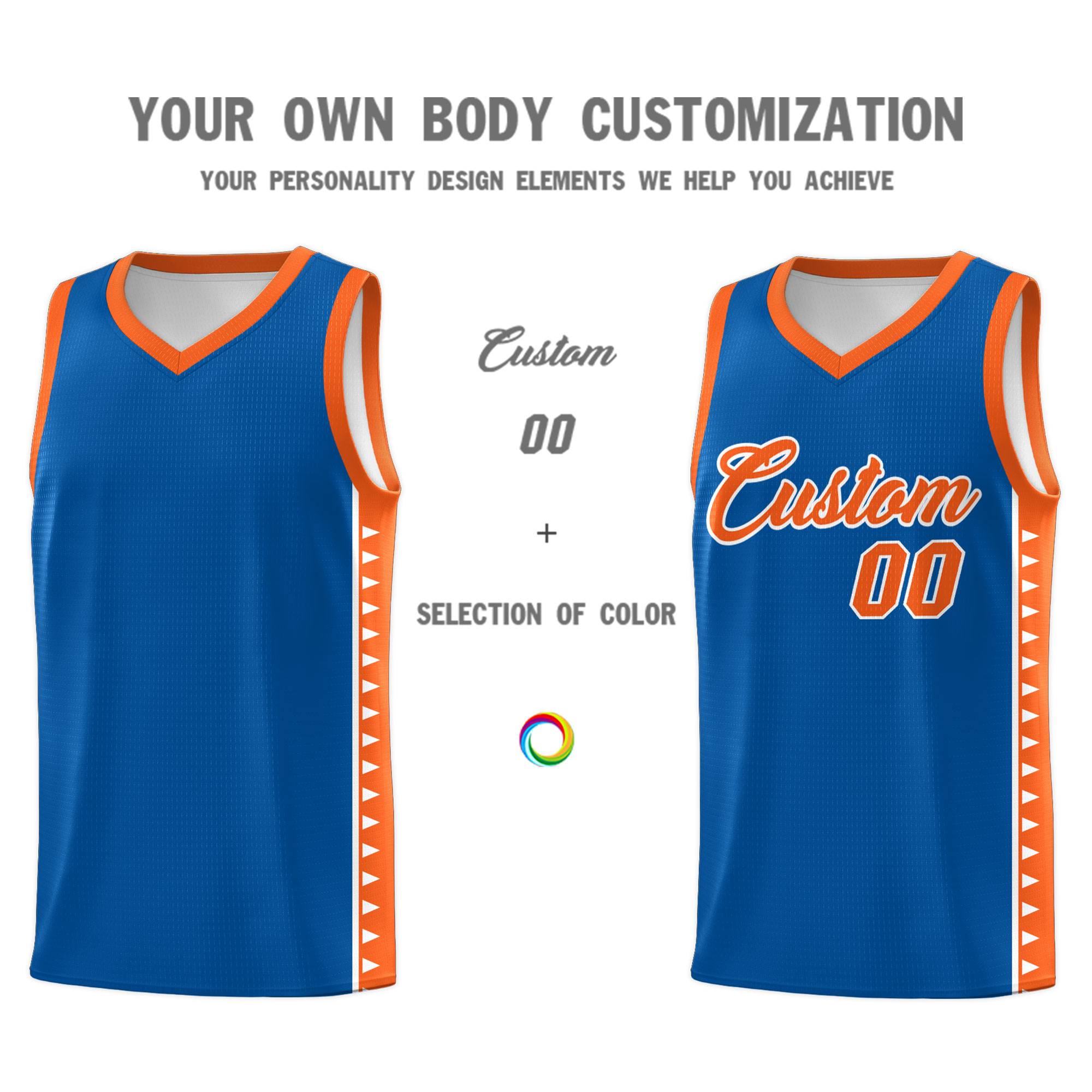 Custom Royal Orange Basketball Kits With Side Zigzag Pattern