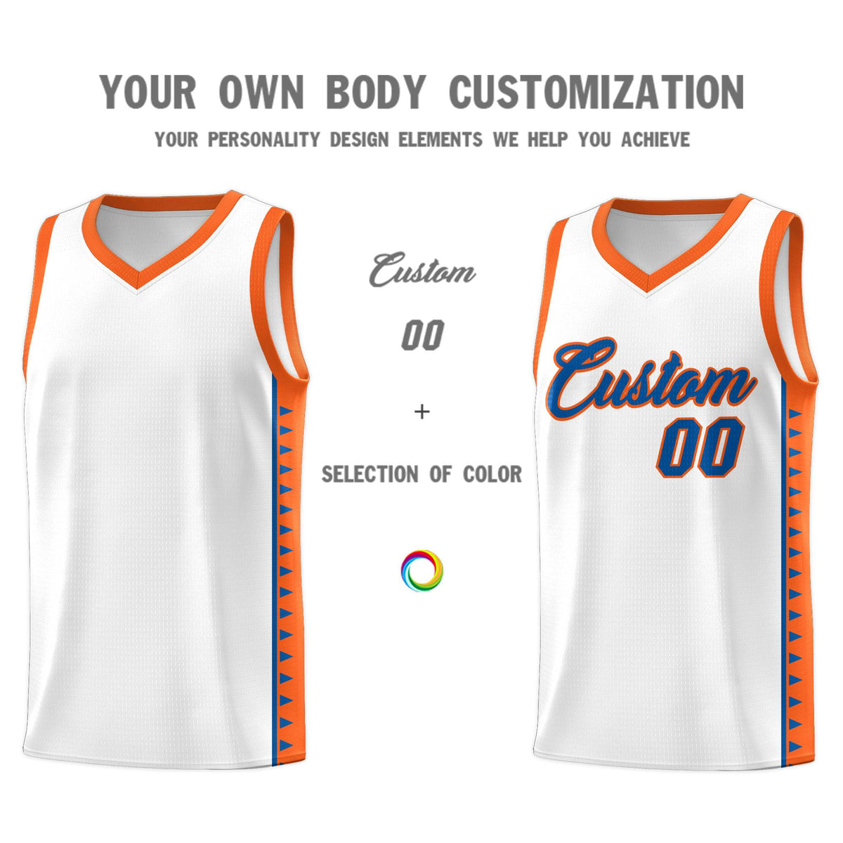 Custom White Orange Basketball Kits With Side Zigzag Pattern