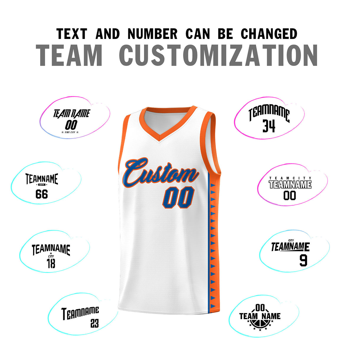 Custom White Orange Basketball Kits With Side Zigzag Pattern