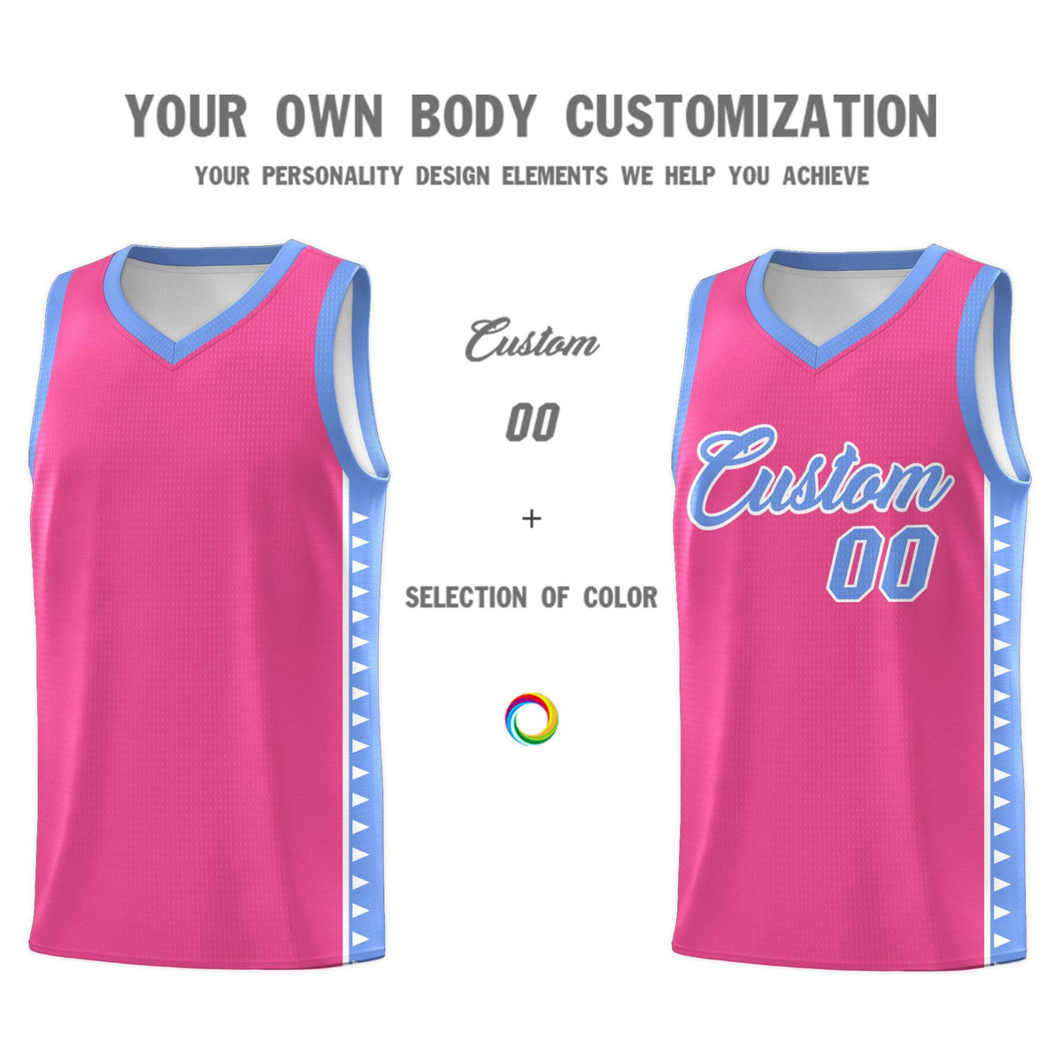Custom Pink Light Blue Basketball Kits With Side Zigzag Pattern