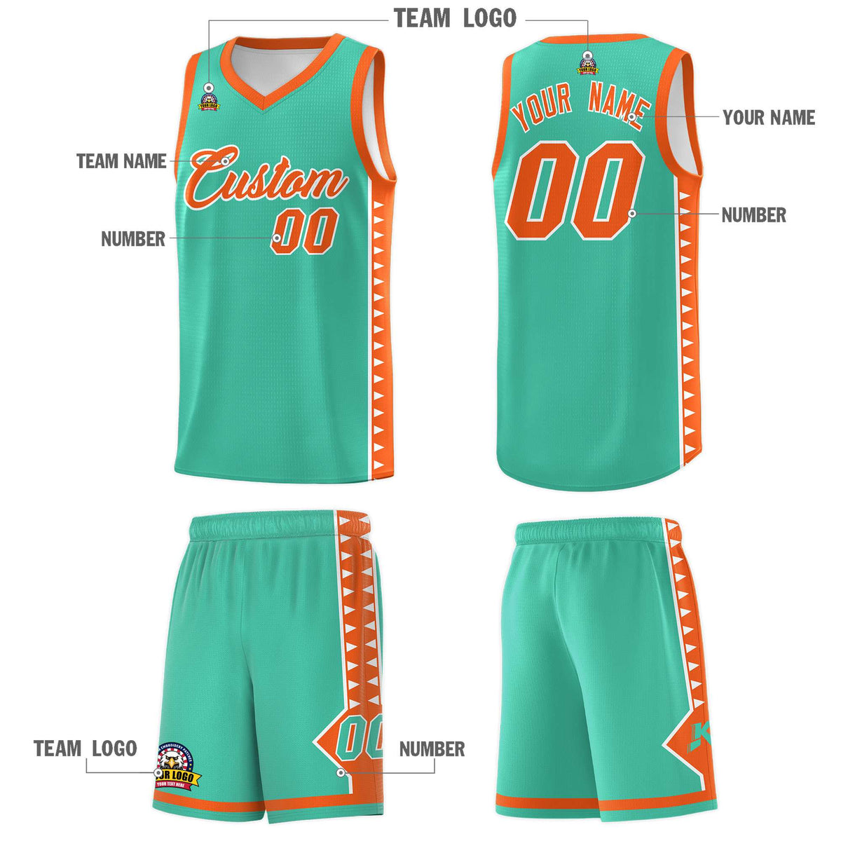 Custom Bright Green Orange Basketball Kits With Side Zigzag Pattern