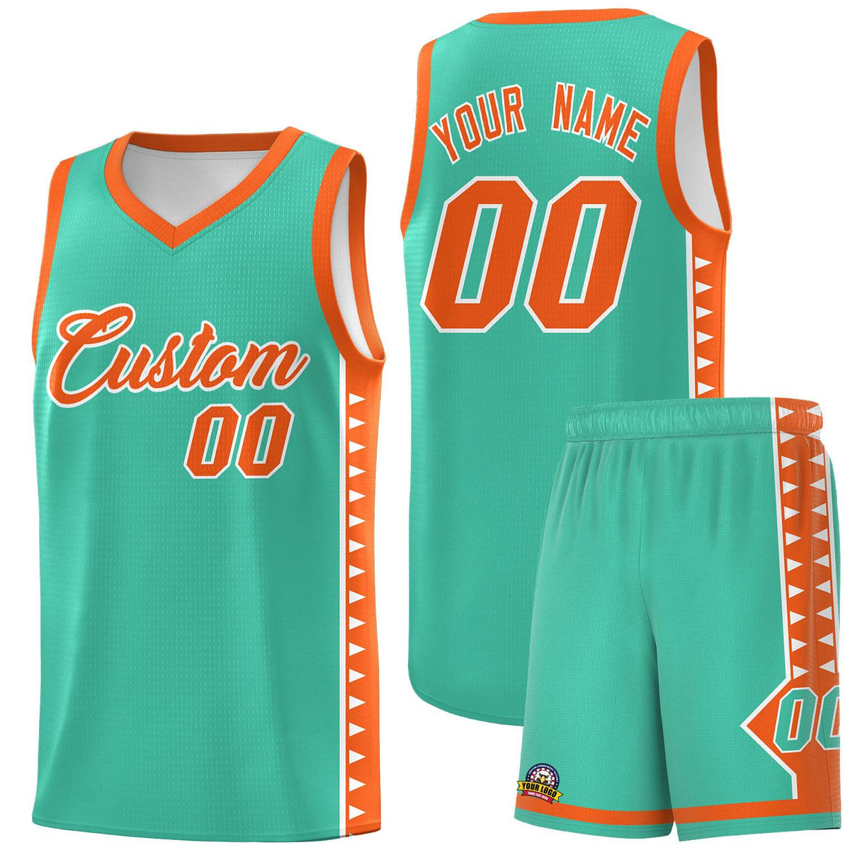Custom Bright Green Orange Basketball Kits With Side Zigzag Pattern