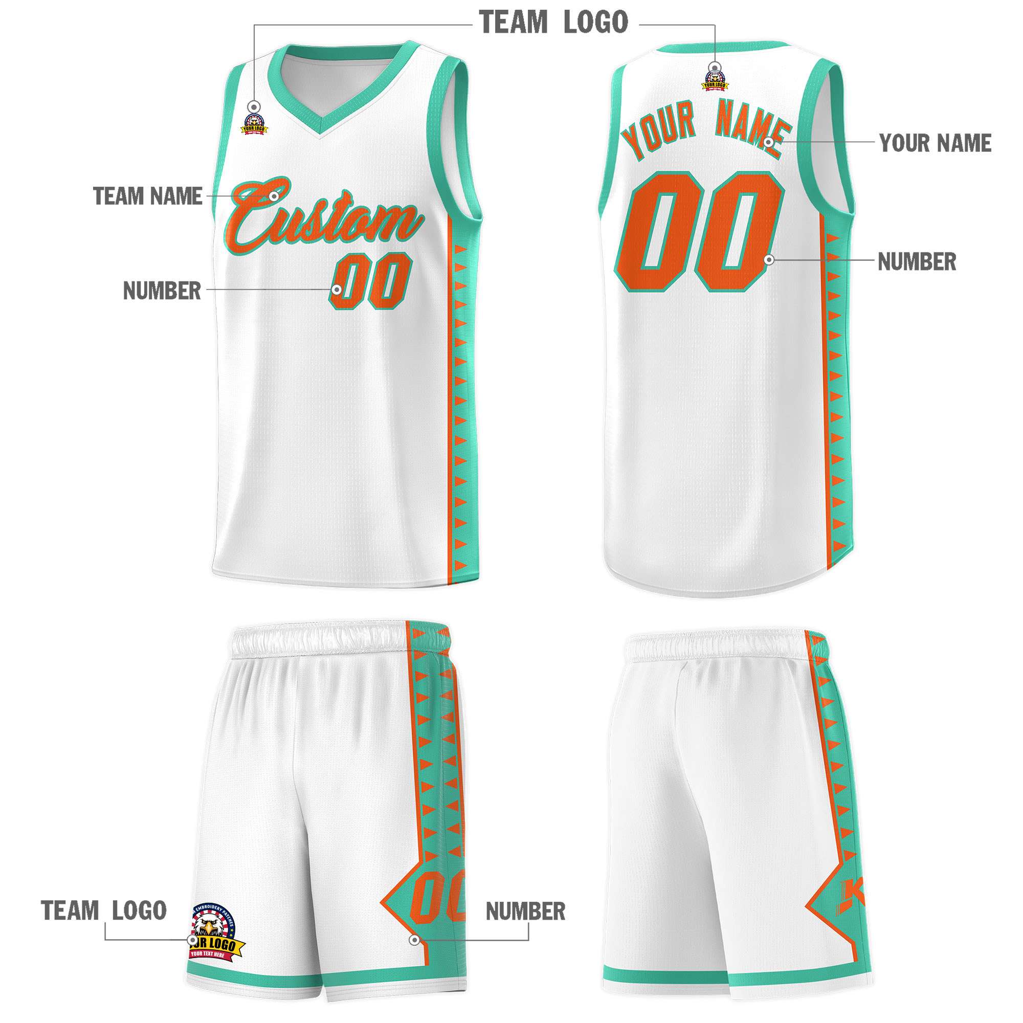 Custom White Bright Green Basketball Kits With Side Zigzag Pattern