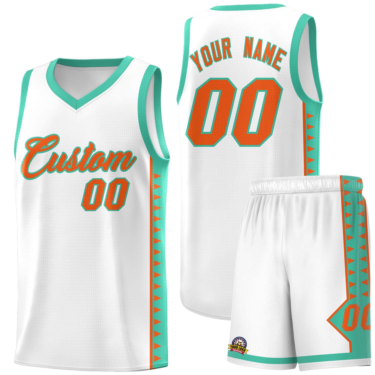 Custom White Bright Green Basketball Kits With Side Zigzag Pattern