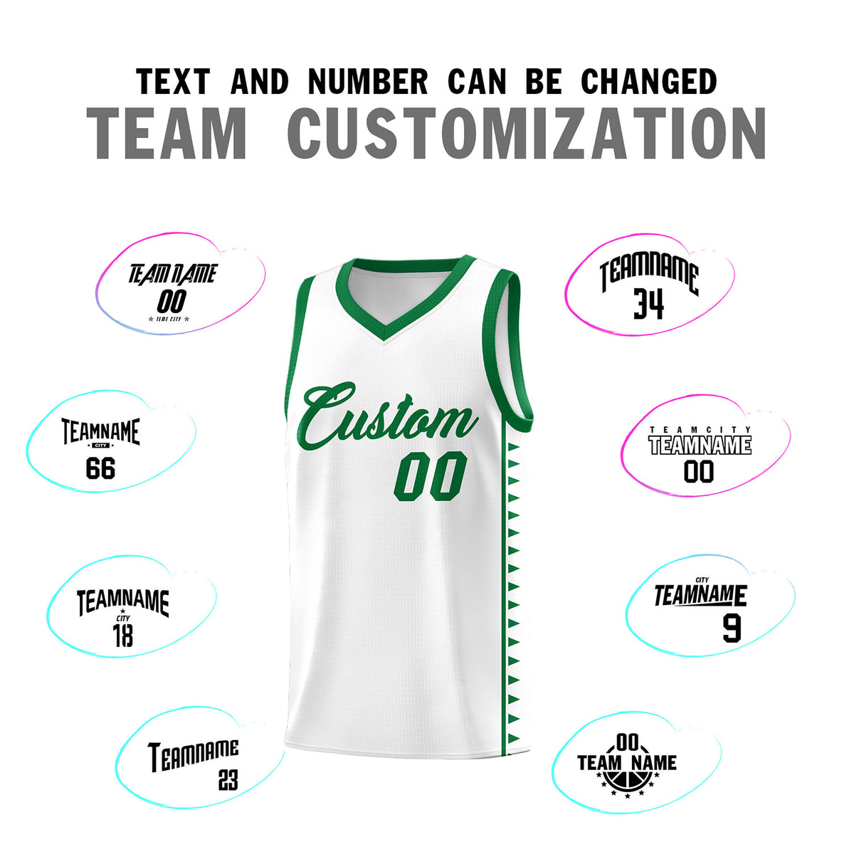 Custom White Kelly Green Basketball Kits With Side Zigzag Pattern