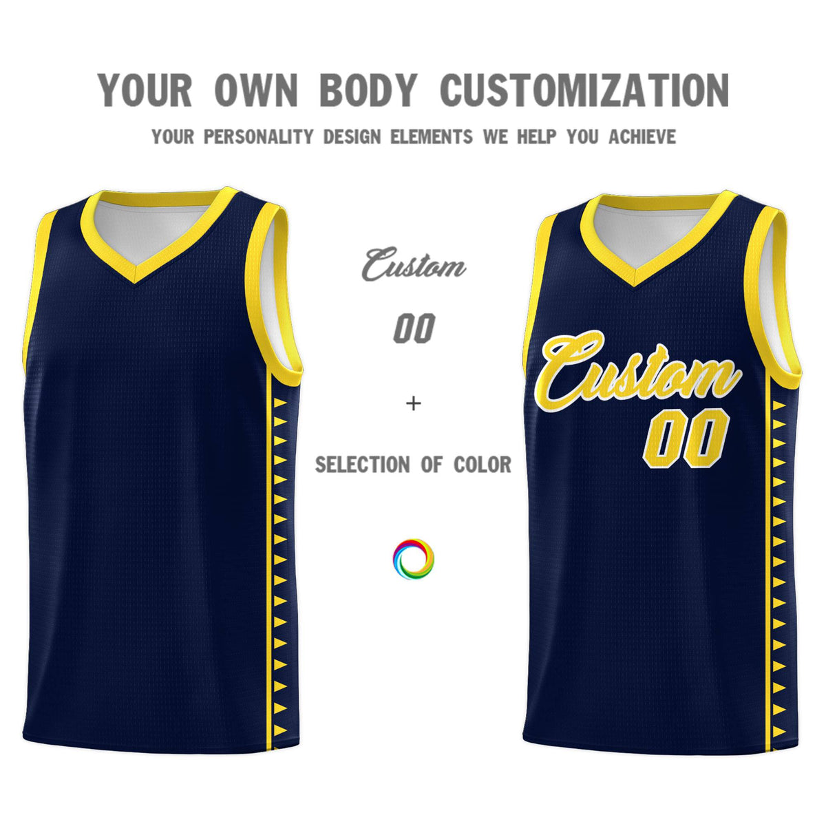 Custom Navy Gold Basketball Kits With Side Zigzag Pattern