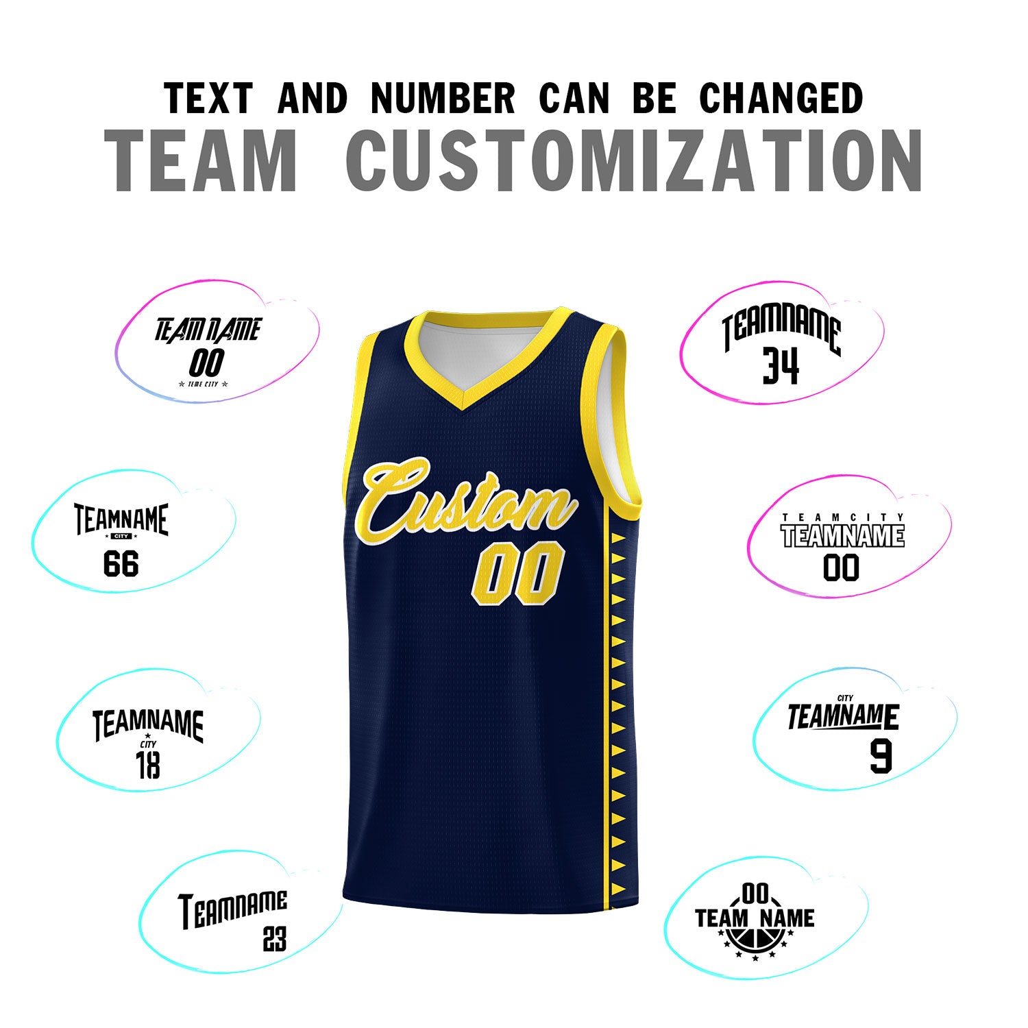 Custom Navy Gold Basketball Kits With Side Zigzag Pattern