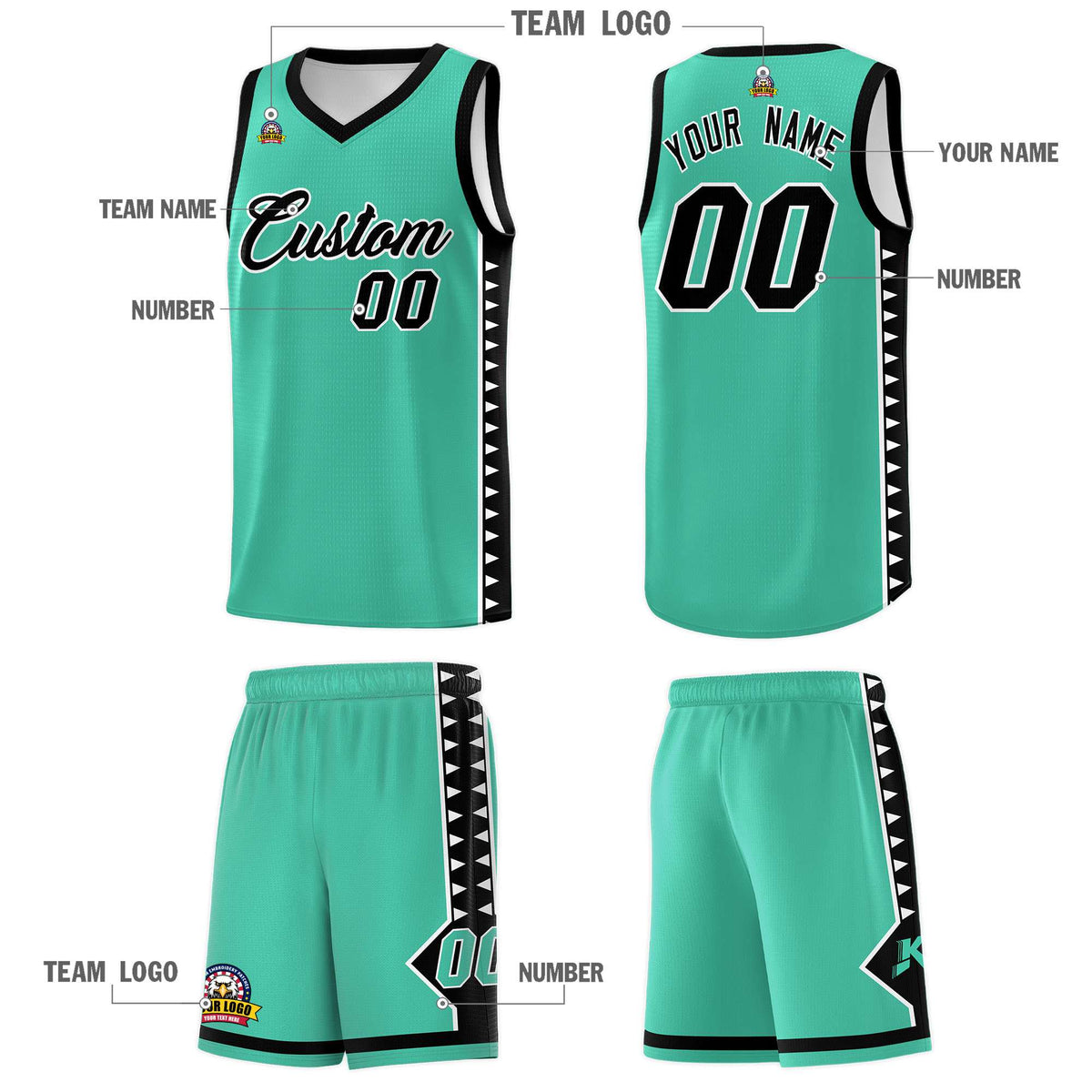 Custom Bright Green Black Basketball Kits With Side Zigzag Pattern
