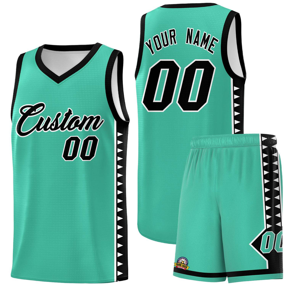 Custom Bright Green Black Basketball Kits With Side Zigzag Pattern