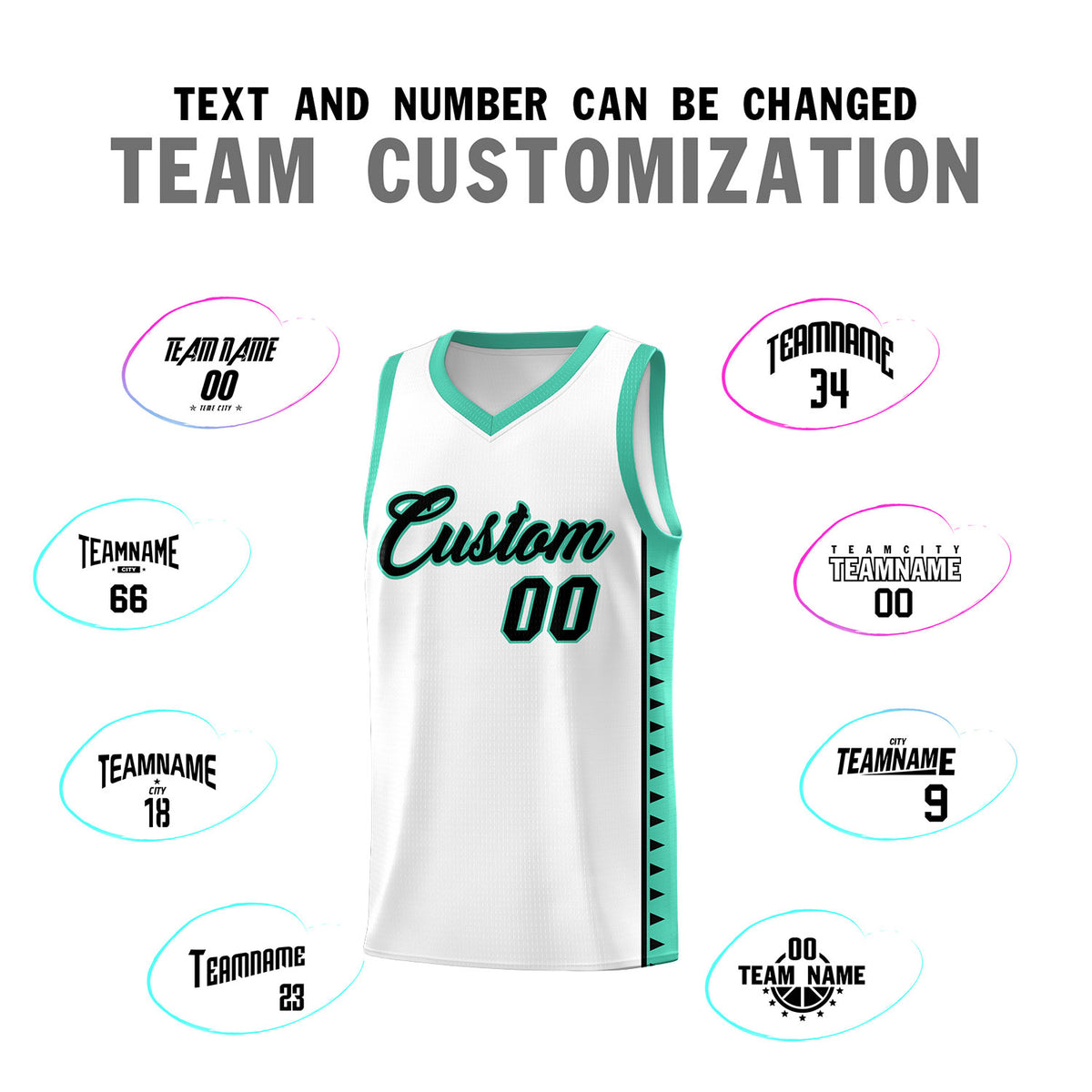 Custom White Bright Green Basketball Kits With Side Zigzag Pattern