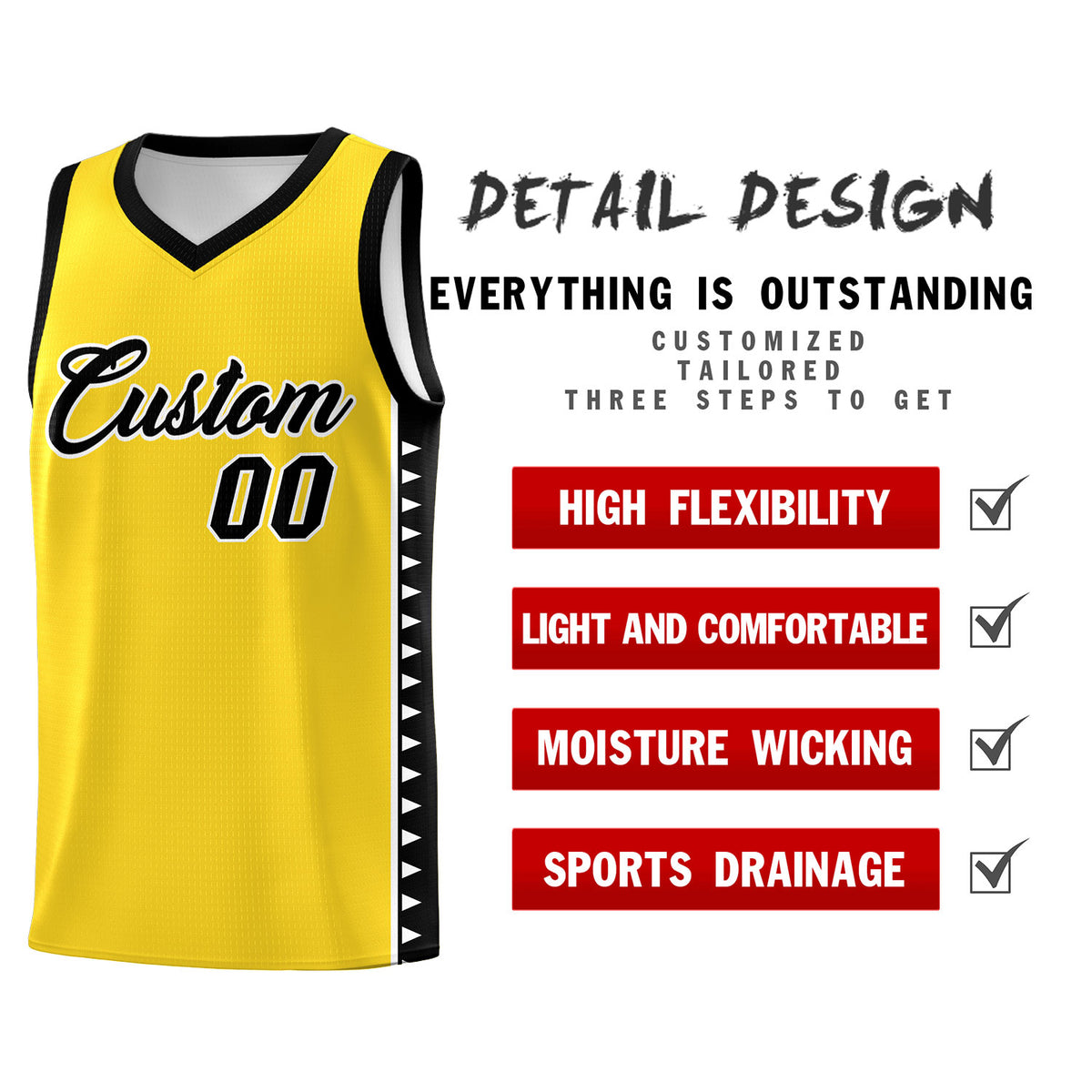 Custom Gold Black Basketball Kits With Side Zigzag Pattern