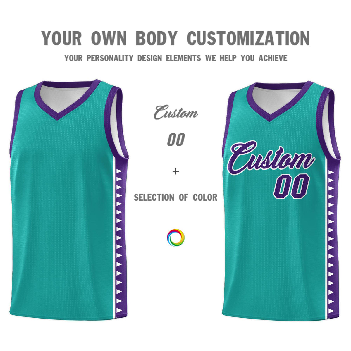 Custom Aqua Purple Basketball Kits With Side Zigzag Pattern