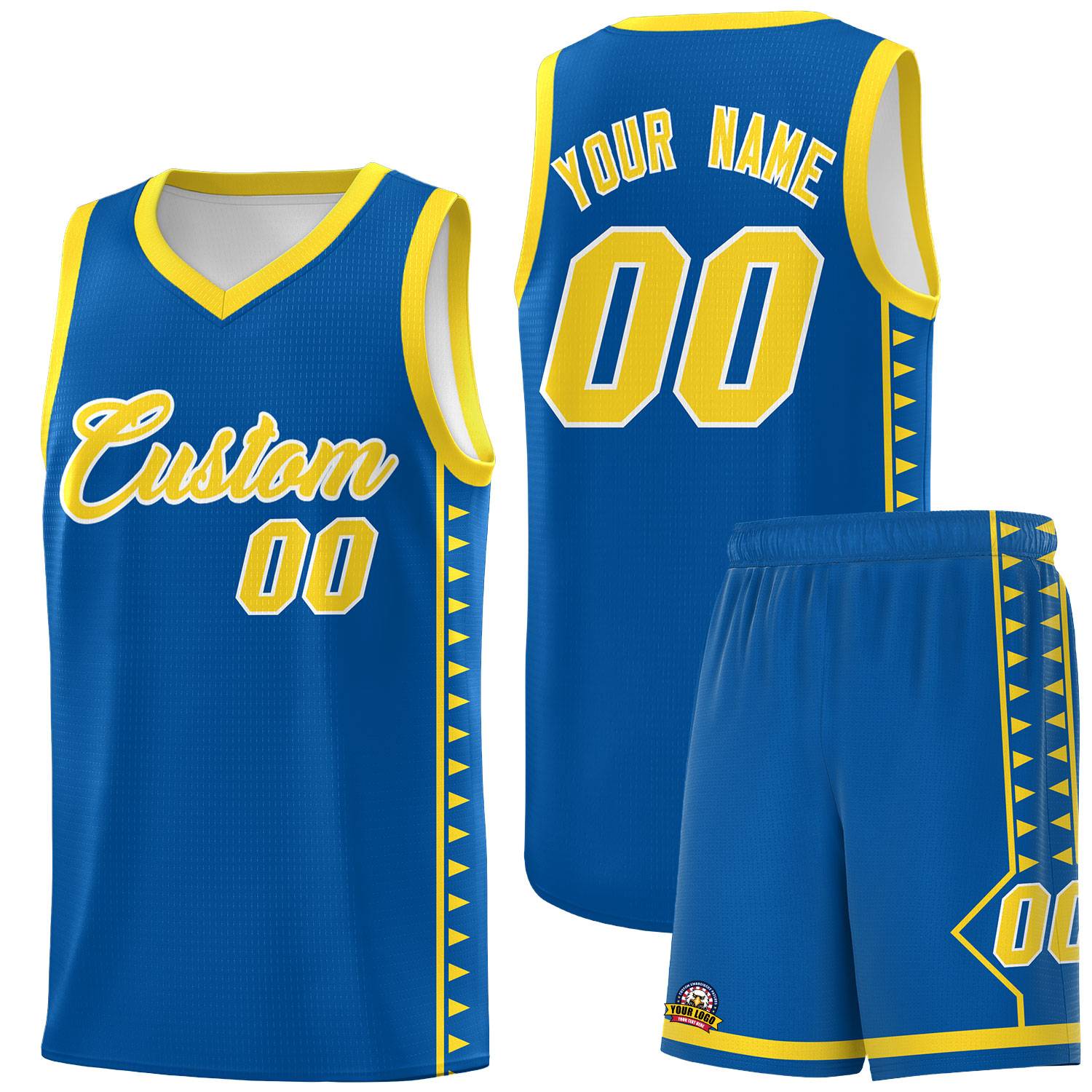 Custom Royal Gold Basketball Kits With Side Zigzag Pattern