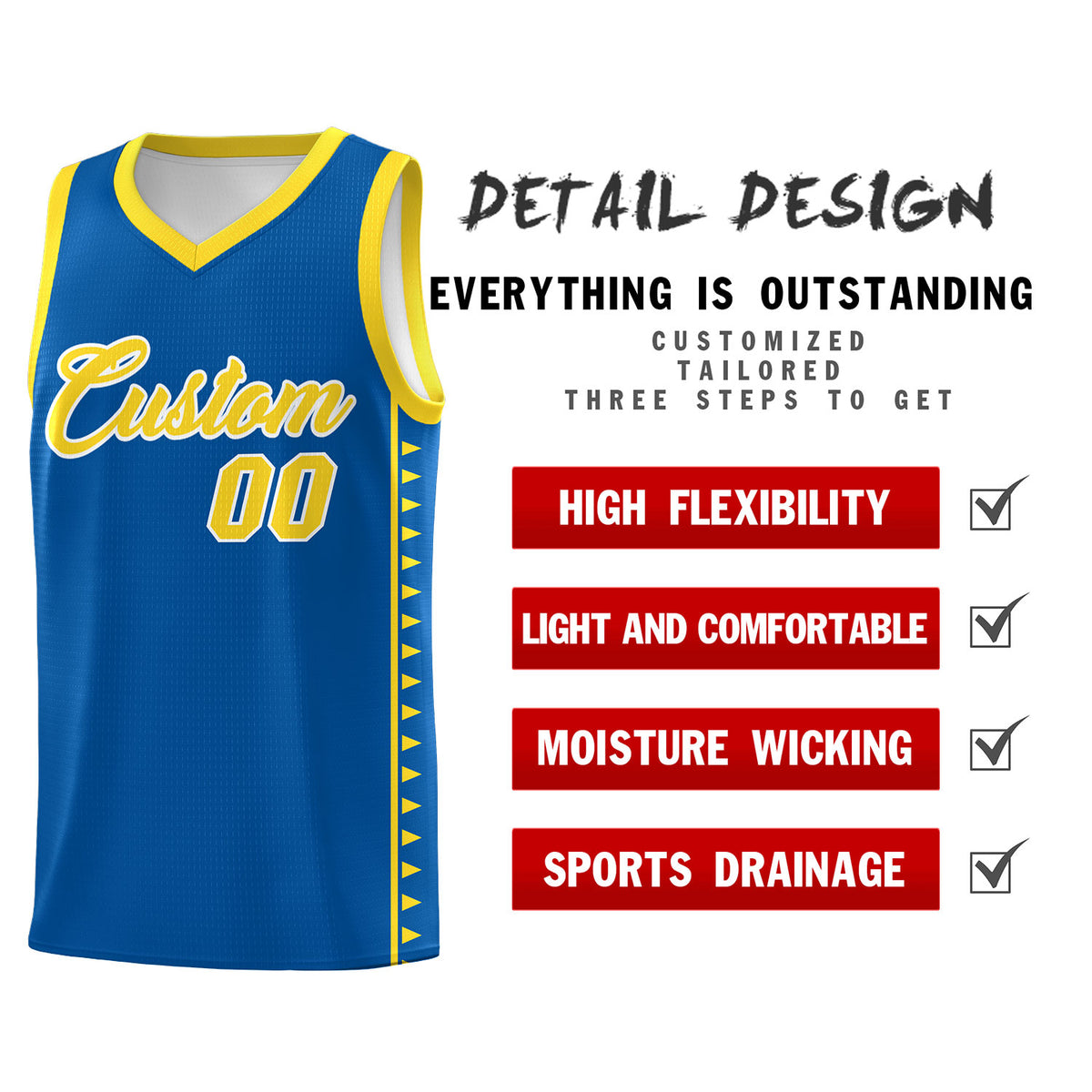 Custom Royal Gold Basketball Kits With Side Zigzag Pattern