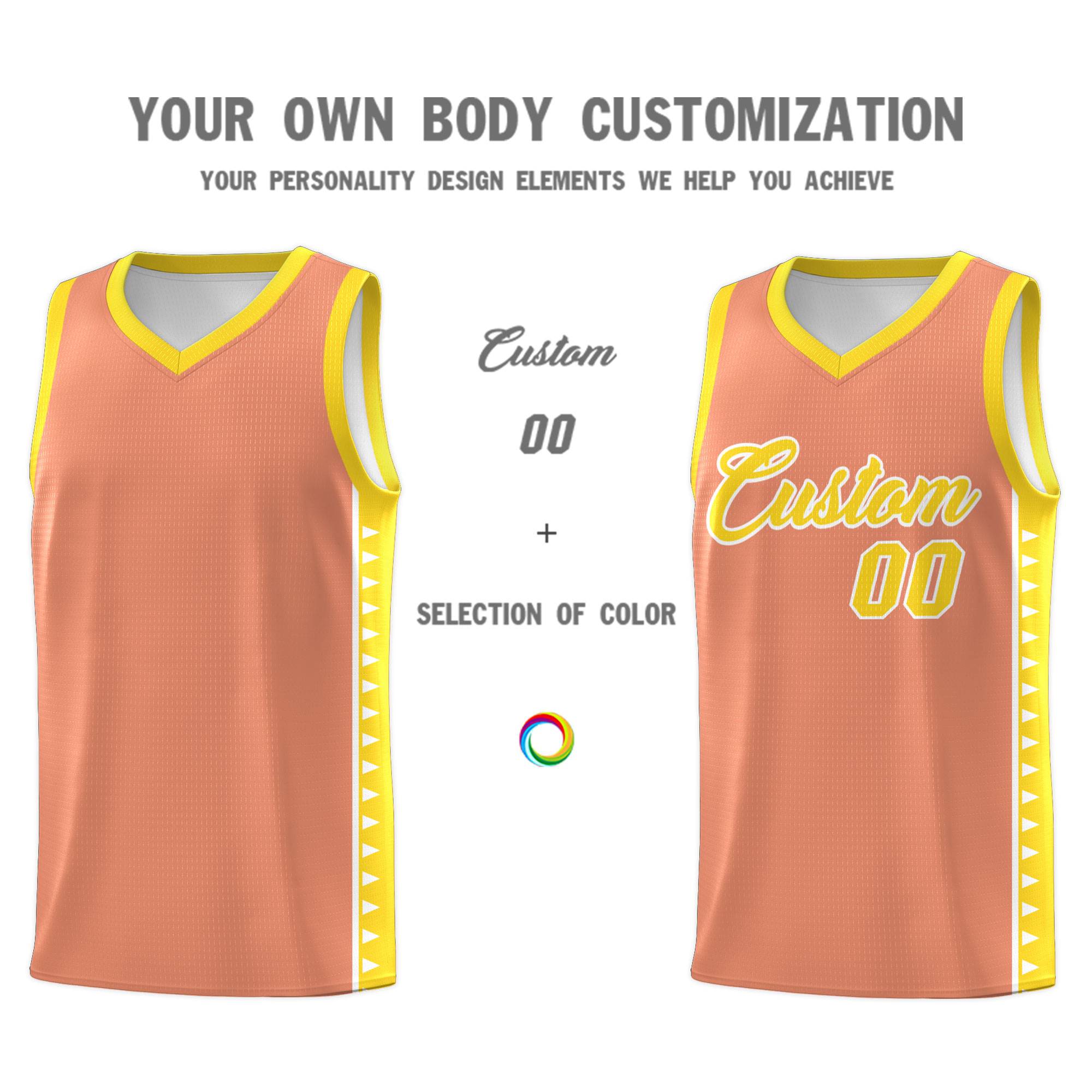 Custom Light Orange Gold Basketball Kits With Side Zigzag Pattern