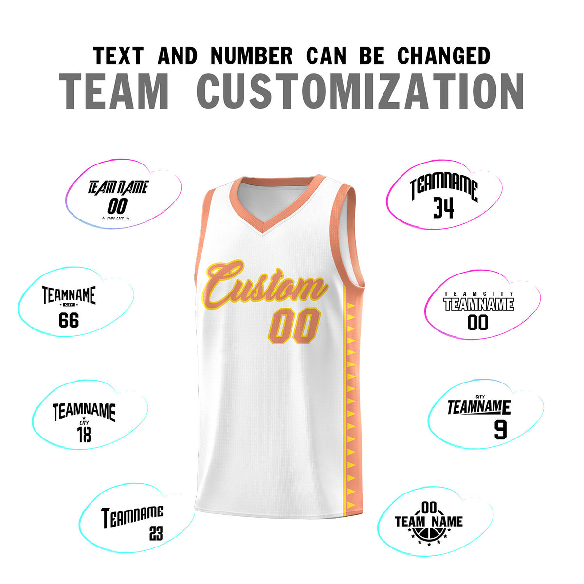 Custom White Light Orange Basketball Kits With Side Zigzag Pattern